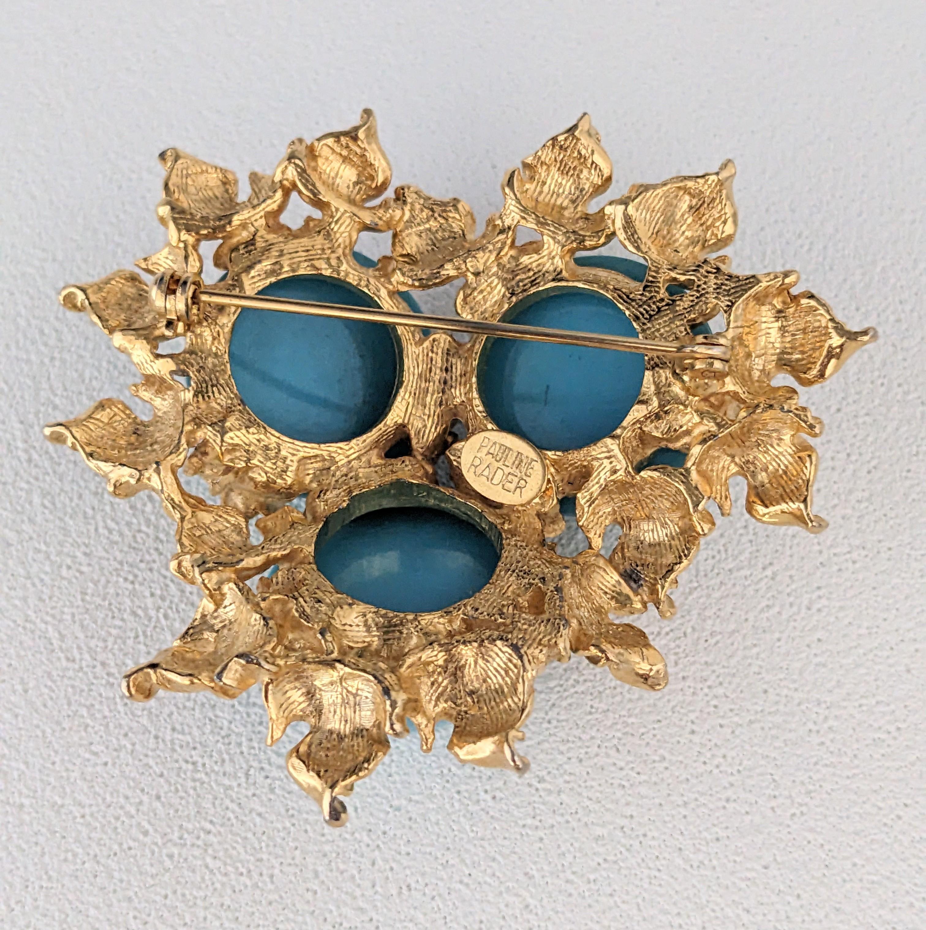 Femenino o masculino Pauline Rader Broche Foliado Cabujón Turquesa en venta
