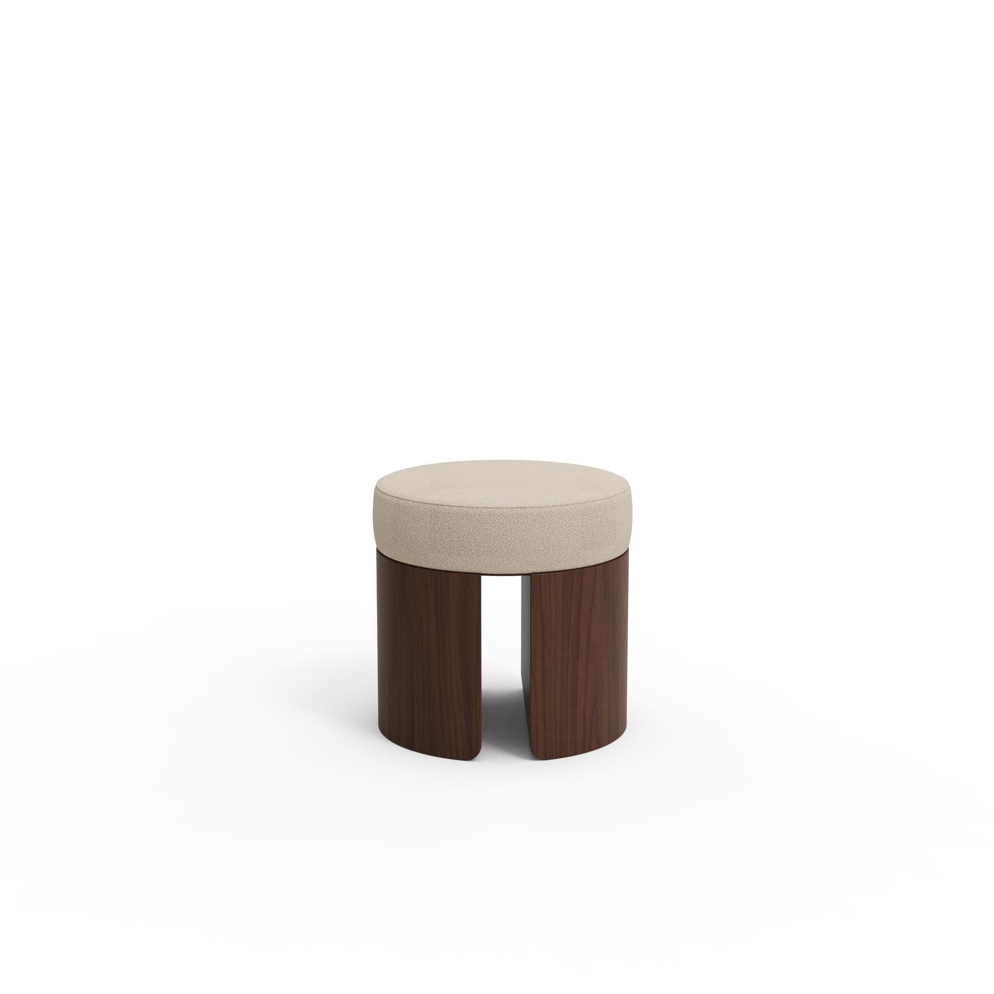 Portuguese Pauline Stool by Nolita Harbour with Bouclé Seat & Walnut Frame For Sale