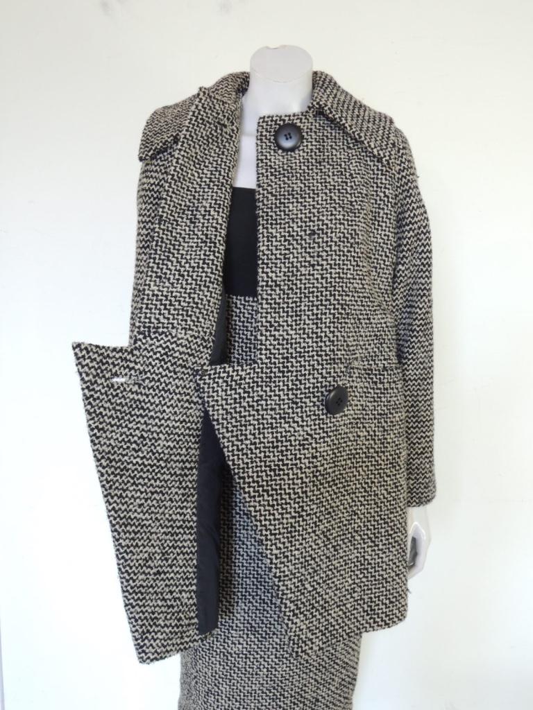 Pauline Trigere - Ensemble 2 pièces manteau et robe en tweed des années 1960 en vente 4