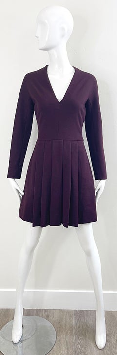 Pauline Trigere 1970s Burgundy Maroon Wool Long Sleeve Vintage 70s Mini Dress