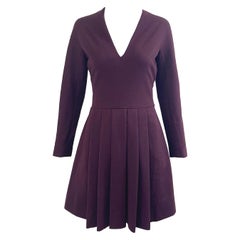 Pauline Trigere 1970s Burgundy Maroon Wool Long Sleeve Vintage 70s Mini Dress