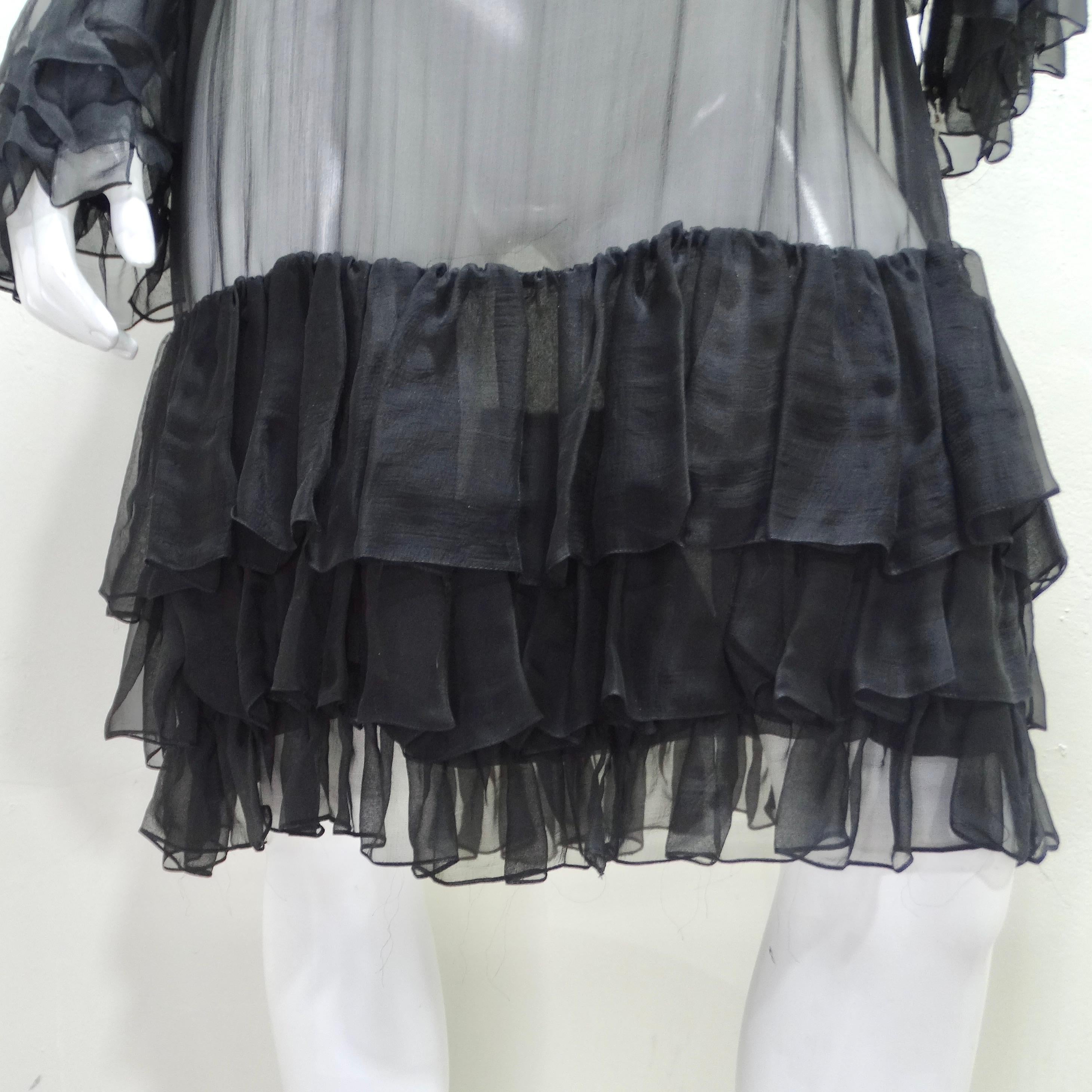 Pauline Trigere 1980s Silk Chiffon Ruffle Dress In Excellent Condition For Sale In Scottsdale, AZ