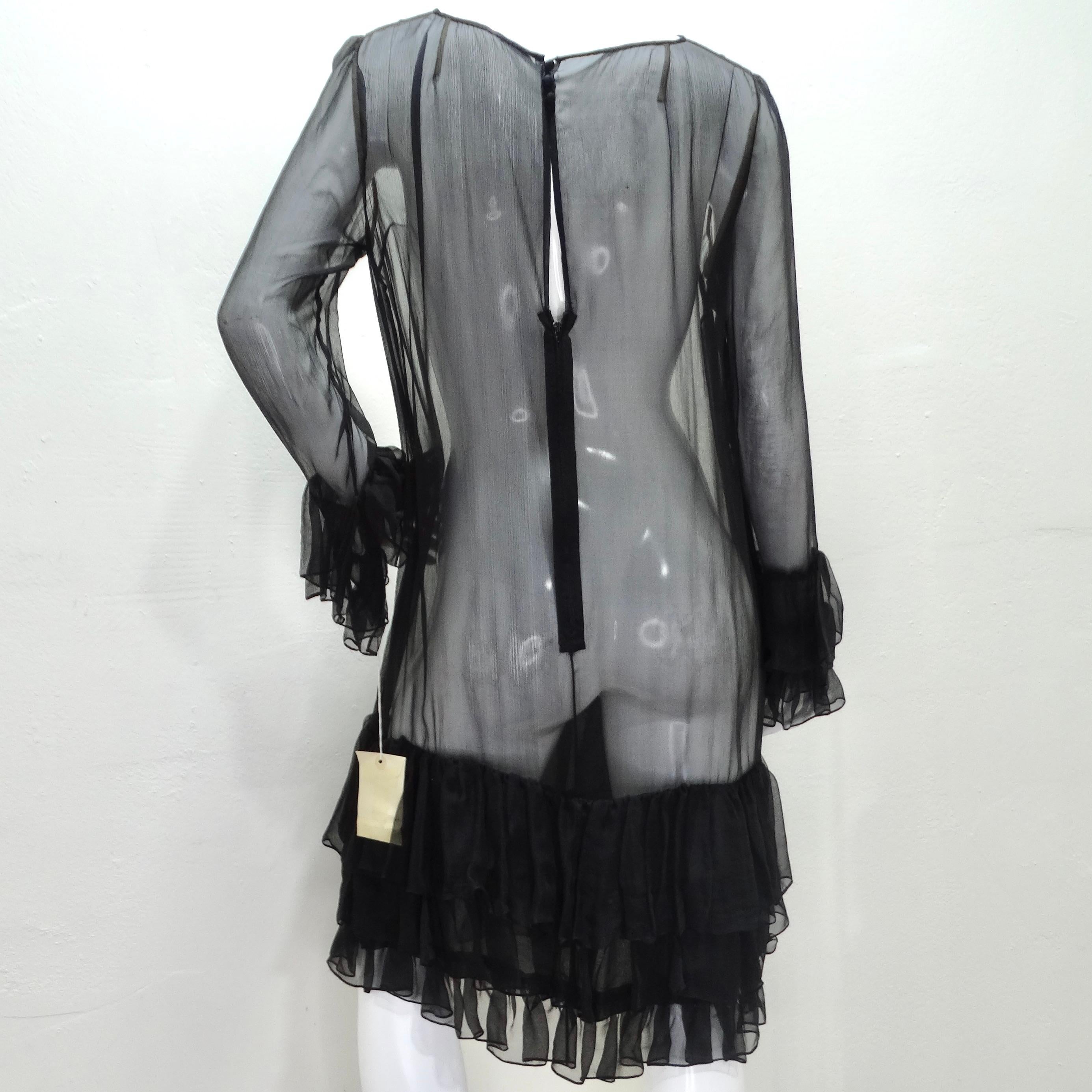 Pauline Trigere 1980s Silk Chiffon Ruffle Dress For Sale 2