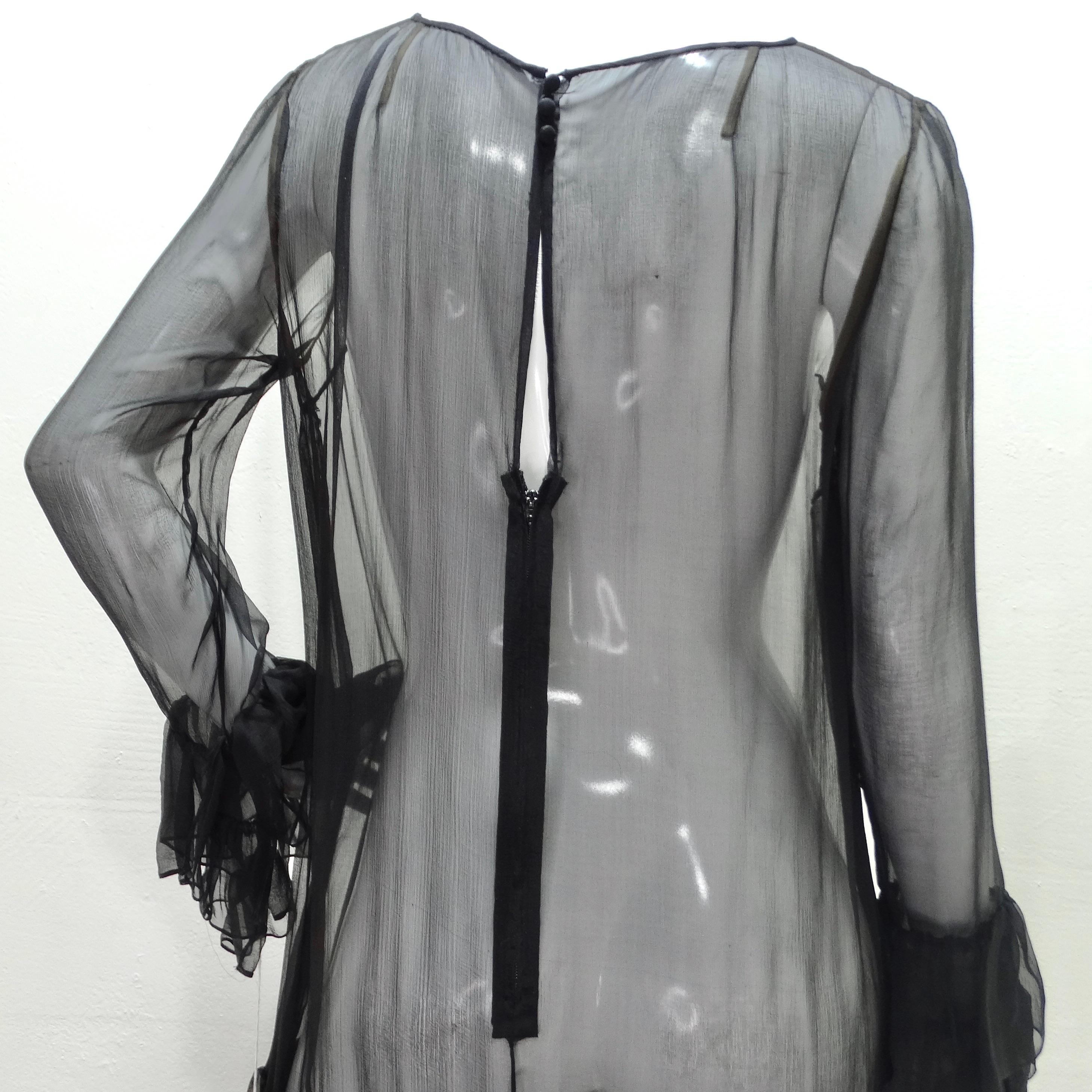 Pauline Trigere 1980s Silk Chiffon Ruffle Dress For Sale 3