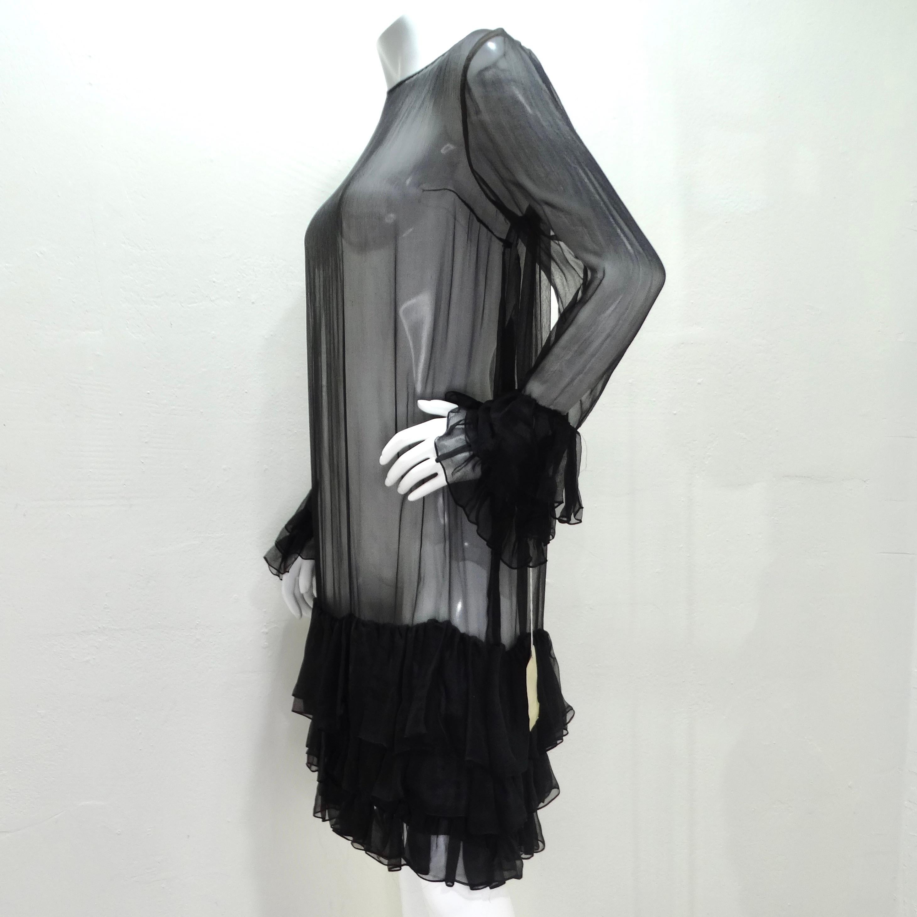 Pauline Trigere 1980s Silk Chiffon Ruffle Dress For Sale 5
