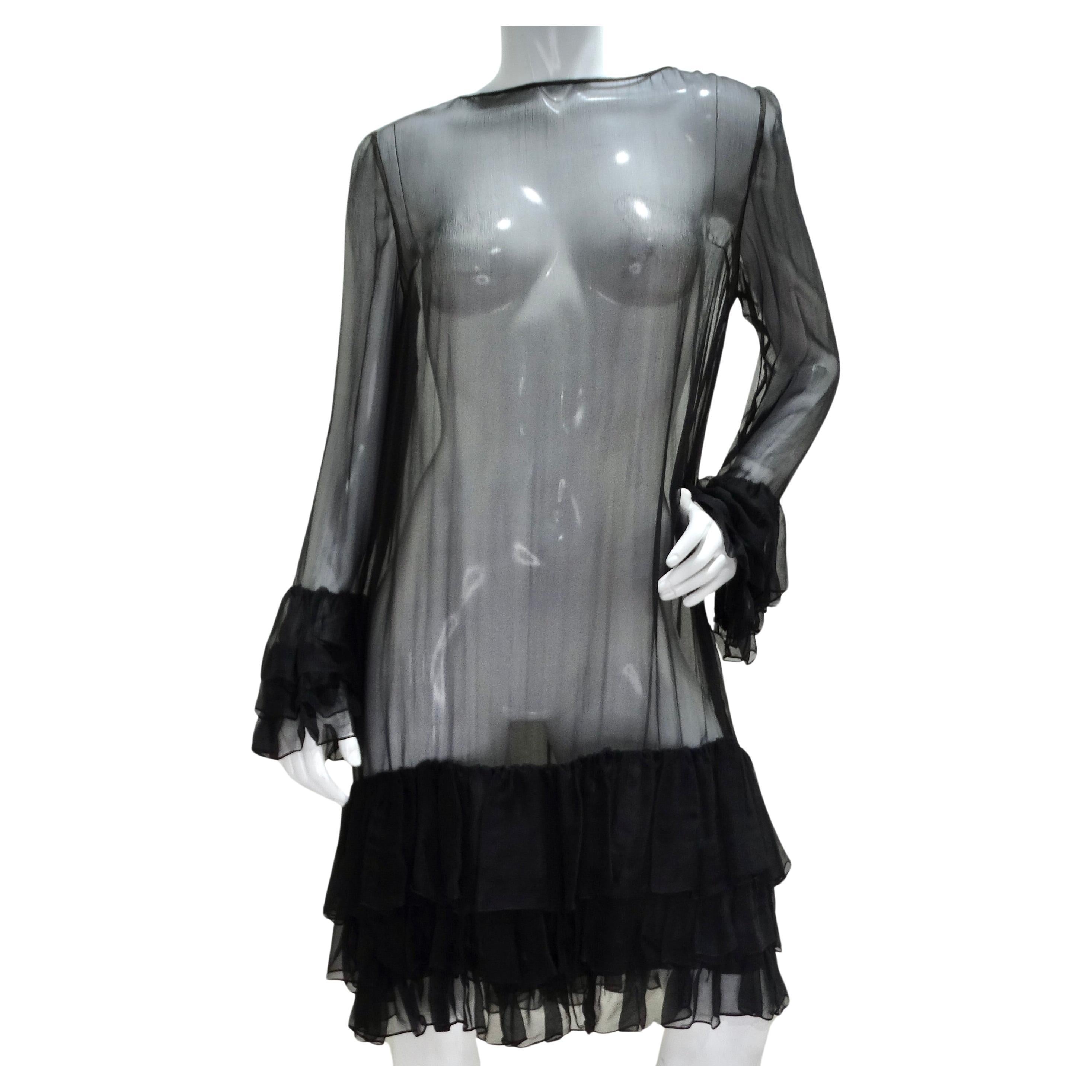 Pauline Trigere 1980s Silk Chiffon Ruffle Dress For Sale