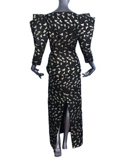 Pauline Trigere Black and Gold Brocade 2 Piece Skirt Suit, 1980s