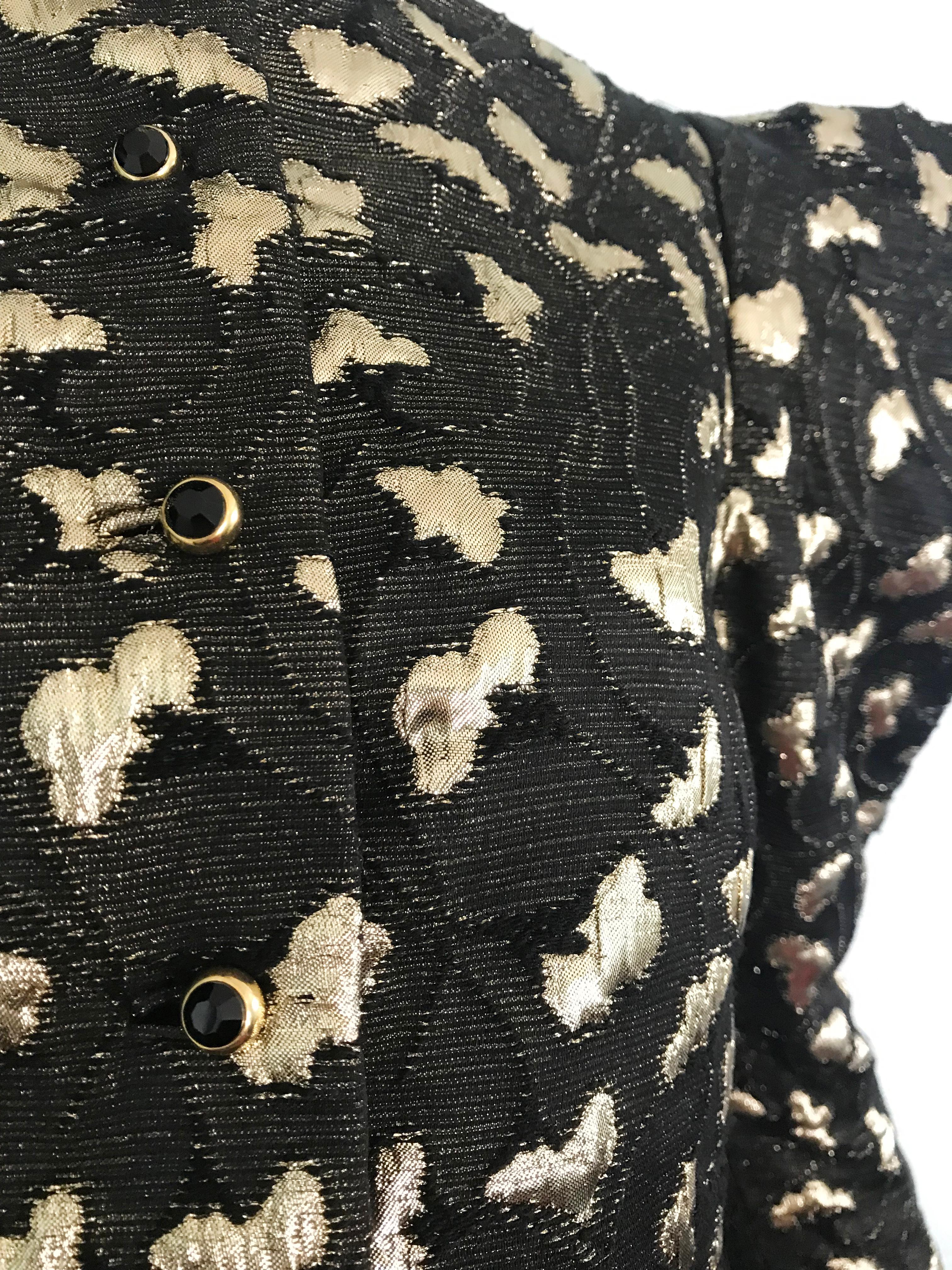 Pauline Trigere Black and Gold Brocade 2 Piece Skirt Suit, 1980s In Good Condition For Sale In Palm Beach, FL