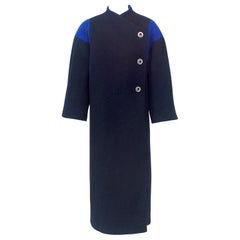 Pauline Trigere Black Coat With Royal Blue Inserts