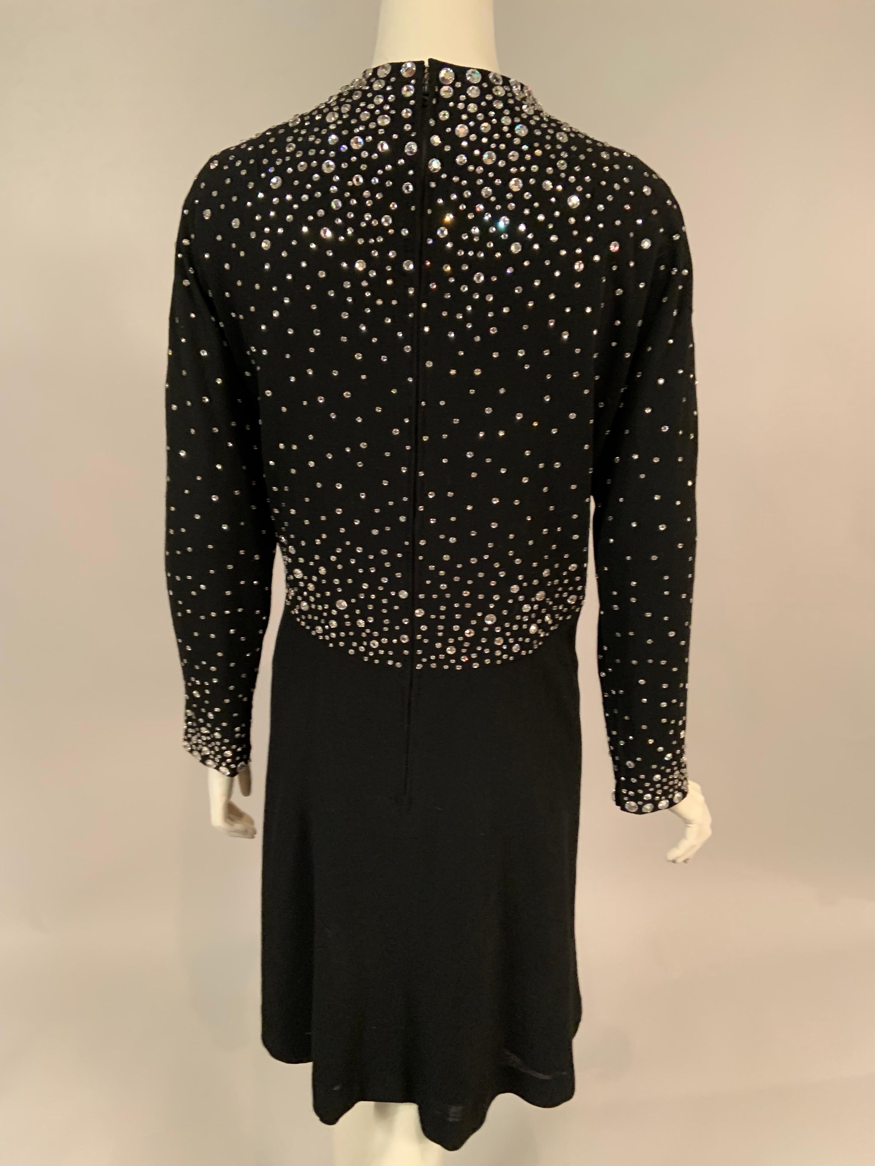 Pauline Trigere Black Wool Crepe Dress with Diamanté Studded Top Larger Size 6