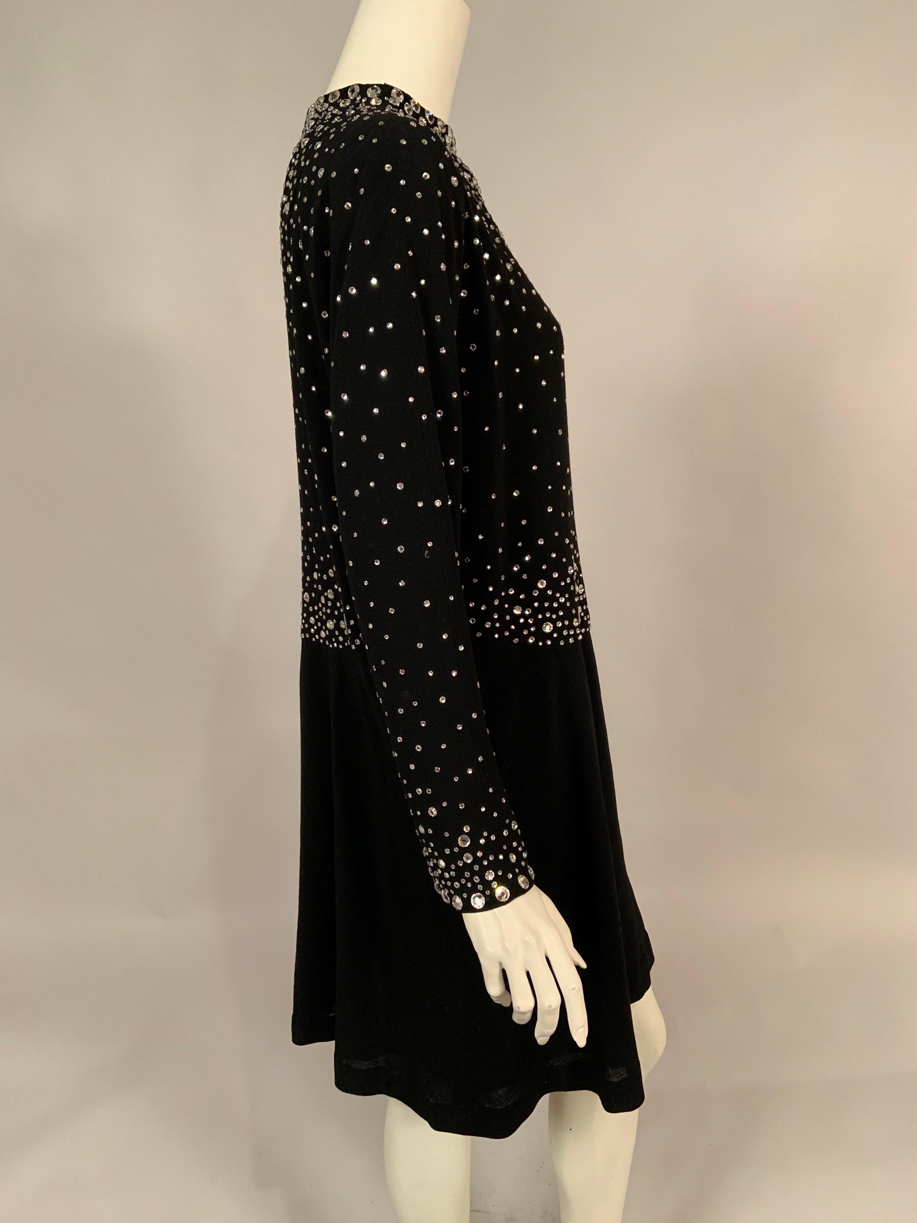 Pauline Trigere Black Wool Crepe Dress with Diamanté Studded Top Larger Size 2