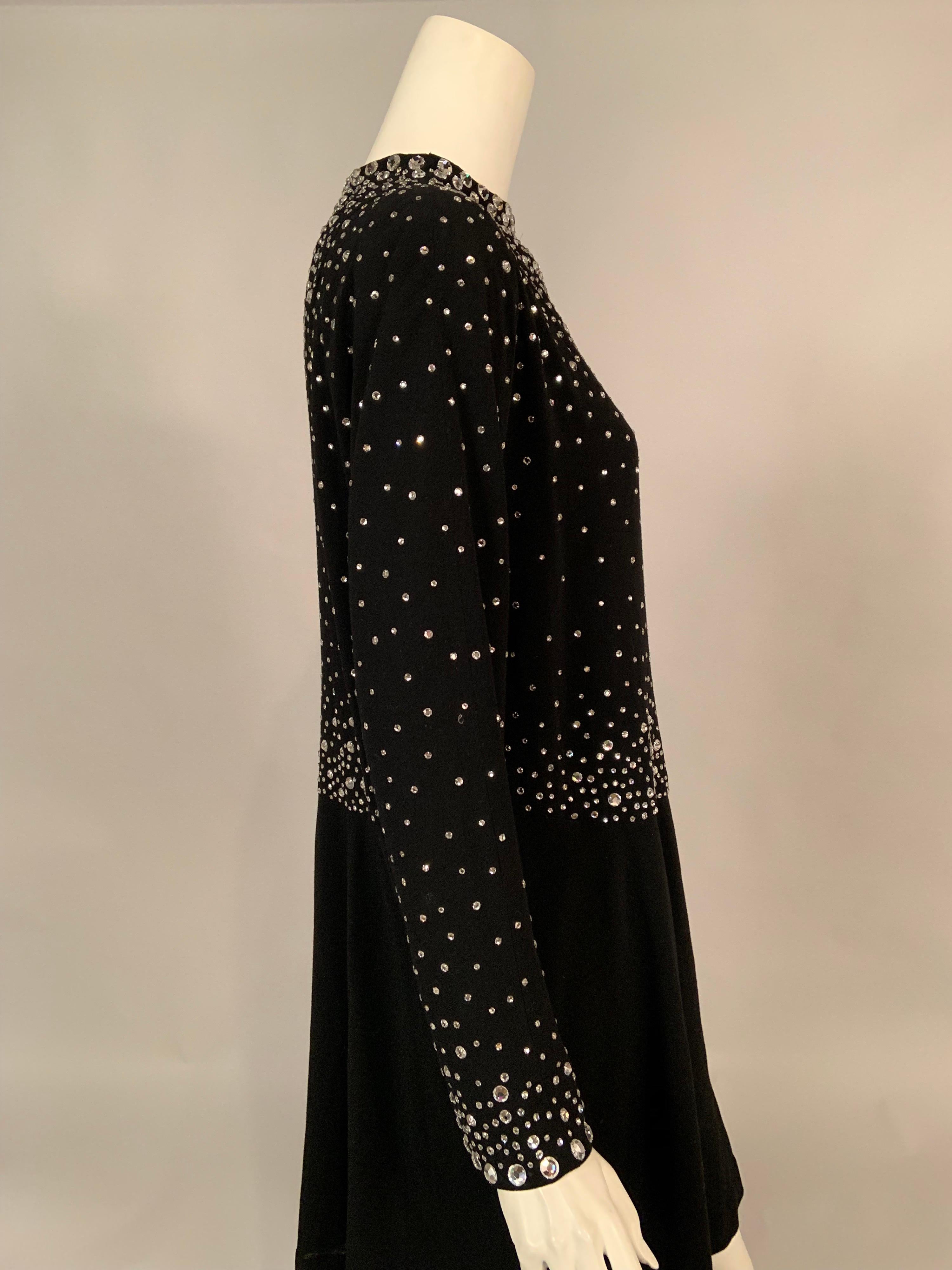 Pauline Trigere Black Wool Crepe Dress with Diamanté Studded Top Larger Size 3