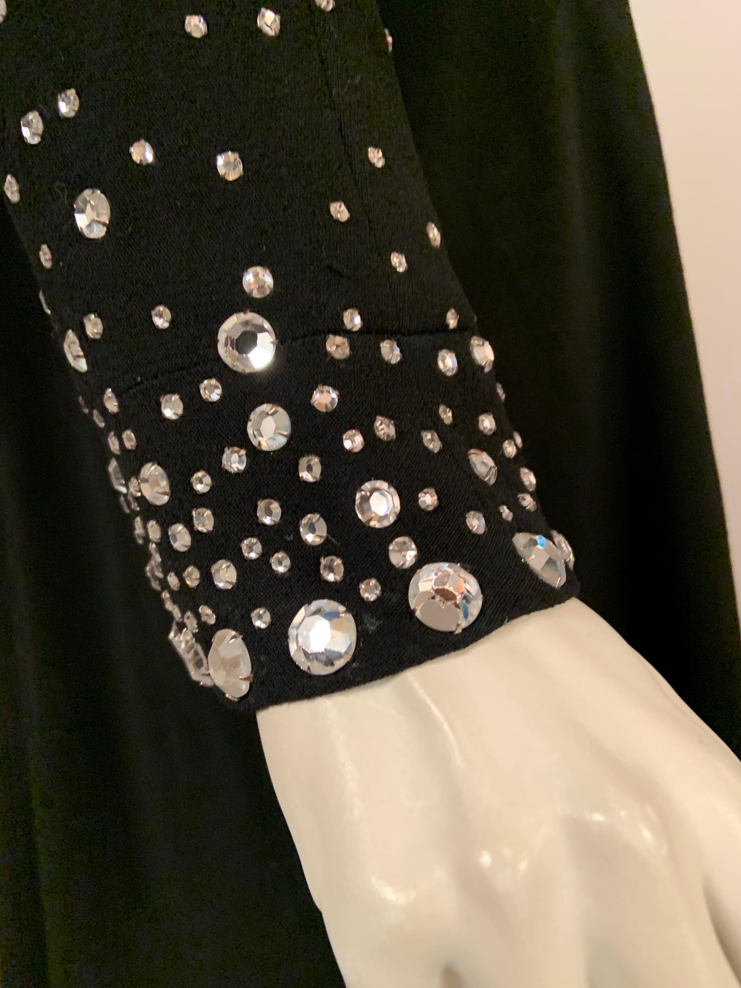Pauline Trigere Black Wool Crepe Dress with Diamanté Studded Top Larger Size 4