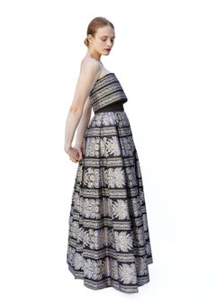 Pauline Trigere Brocade strapless Gold/Black Gown With Shawl Included