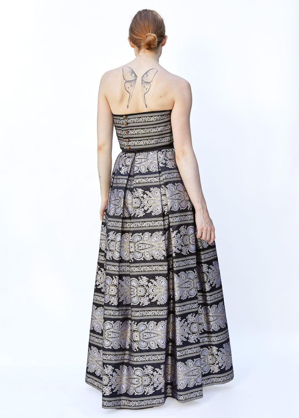 Gray Pauline Trigere Brocade strapless Gold/Black Gown With Shawl Included For Sale