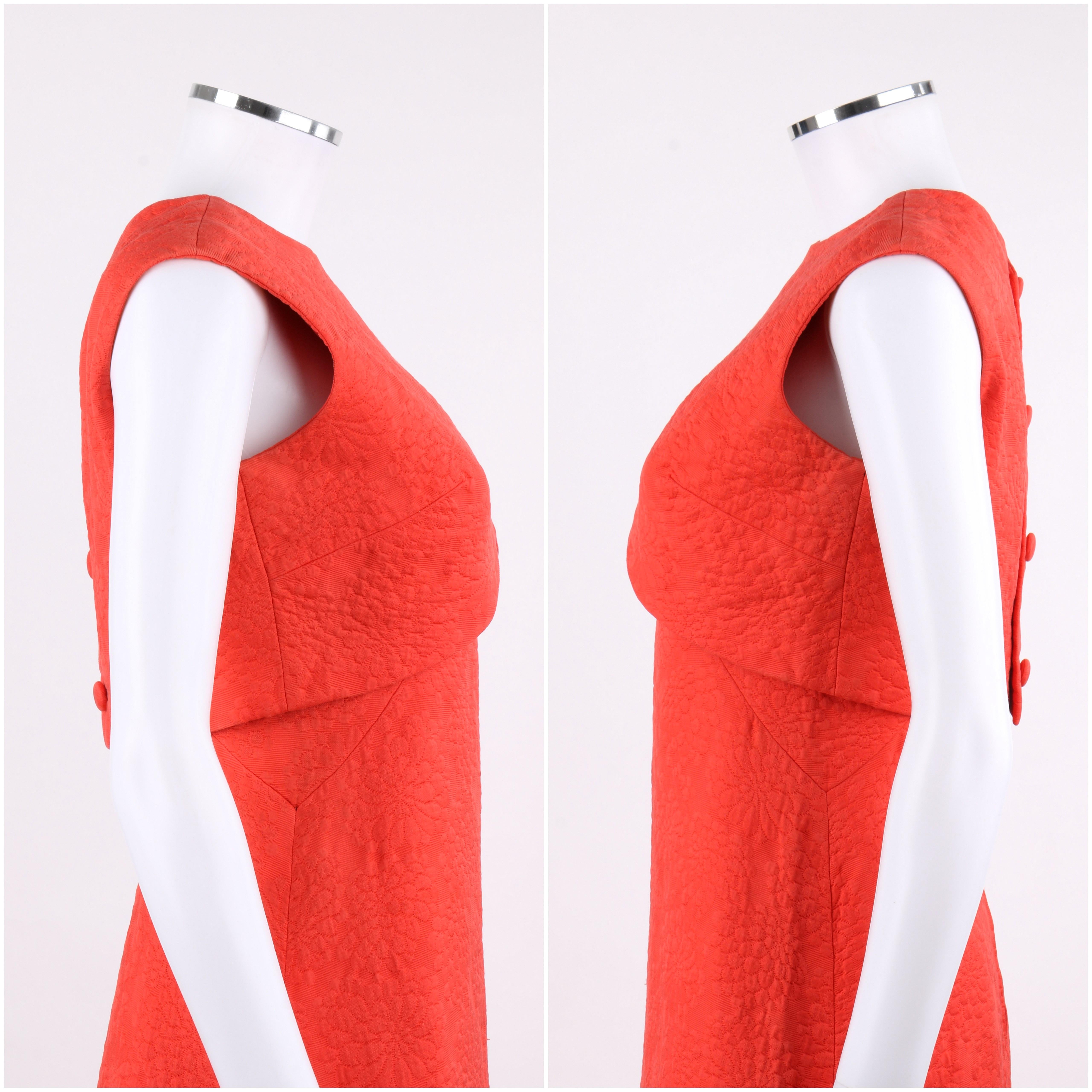 Red PAULINE TRIGERE c. 1960's 2 Pc Coral Orange Mod Jacquard Bolero Jacket Dress 