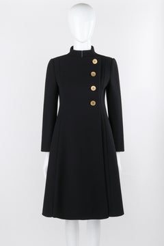 PAULINE TRIGERE c.1960's Black Tailored Asymmetrical Button Up Jacket Overcoat
