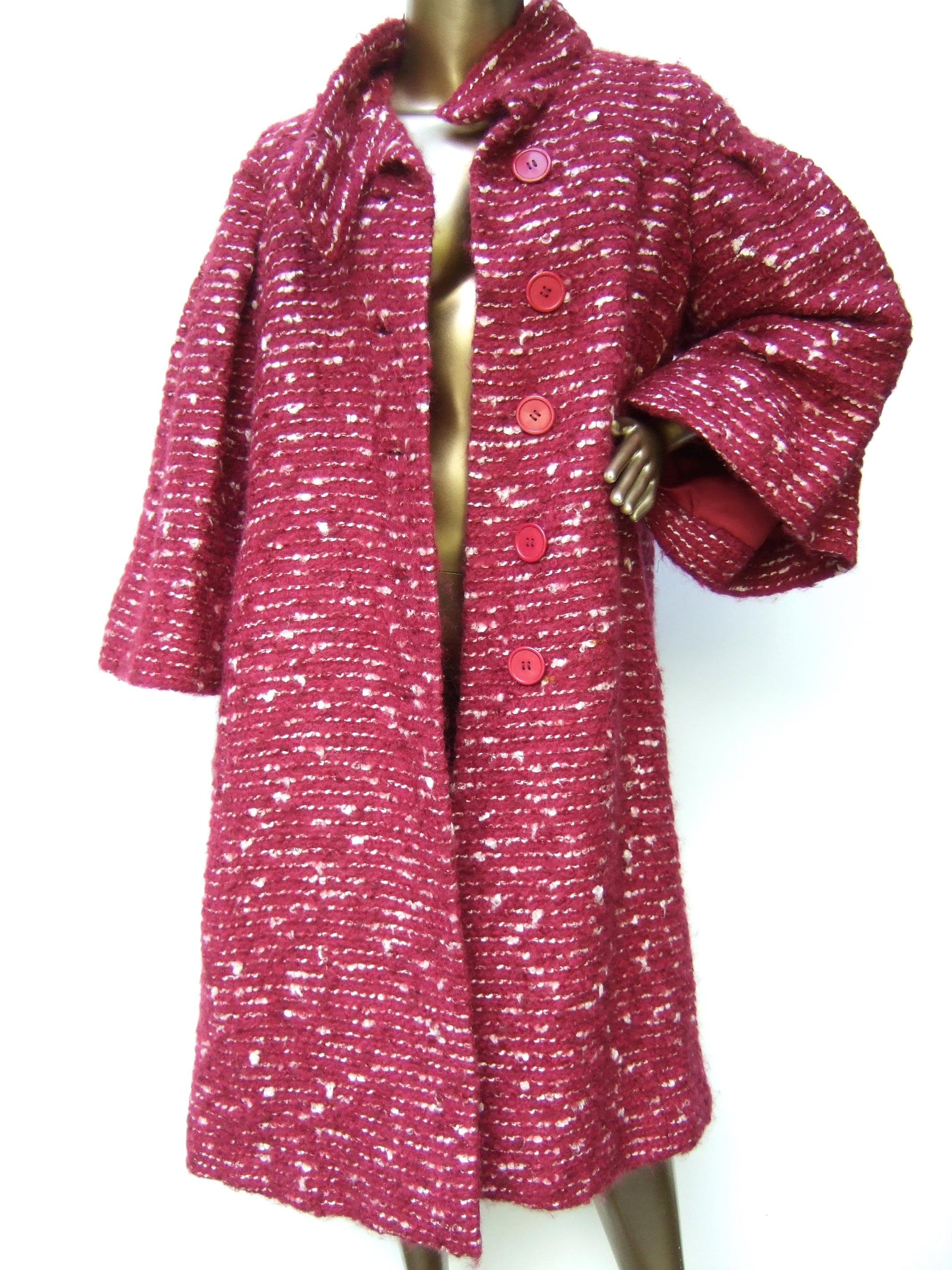 Pauline Trigere Chic Burgundy Chunky Wool Knit Cocoon Coat c 1960  For Sale 9