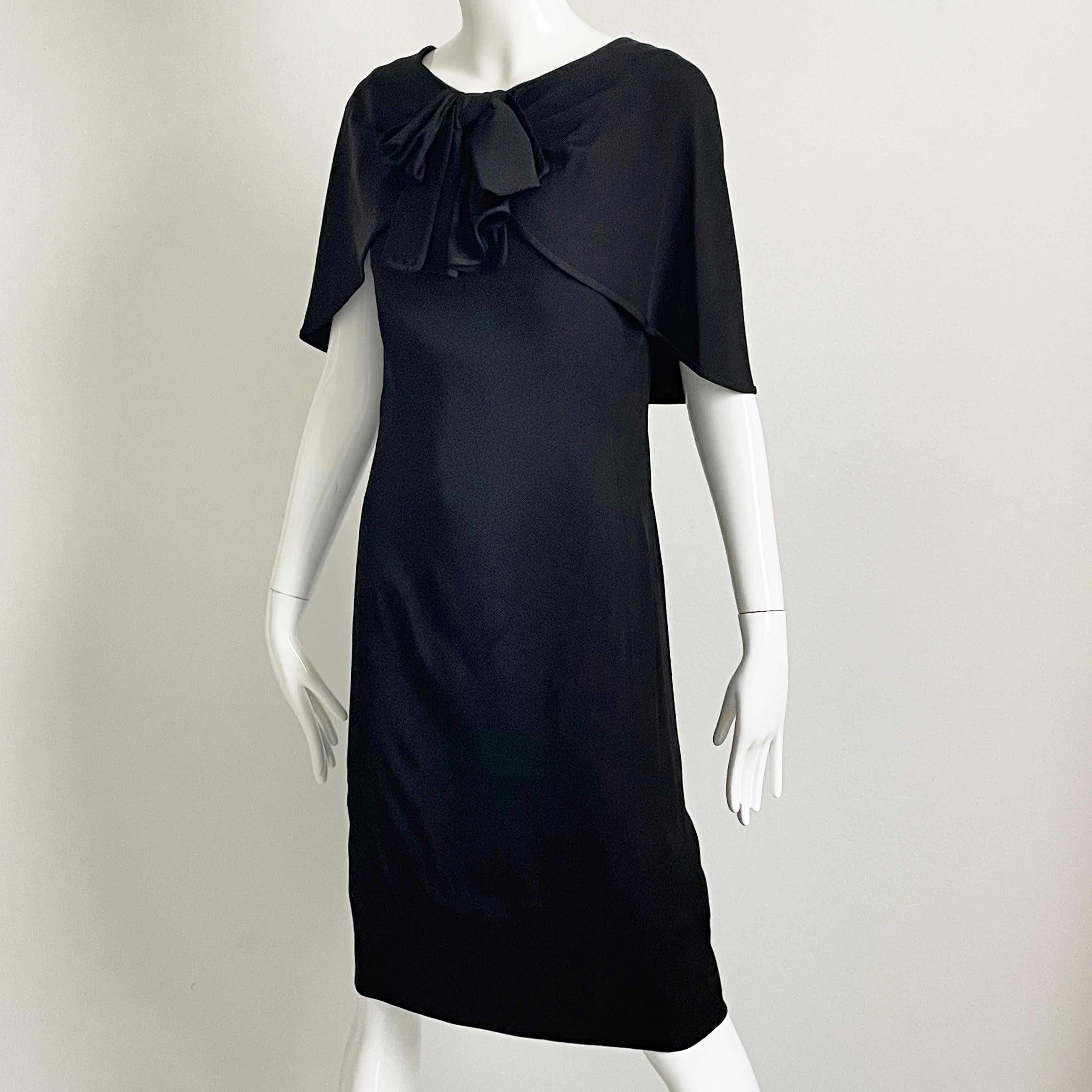 Pauline Trigere Cocktail Dress Black Silk Draped Shawl Collar Vintage LBD 50s For Sale 5