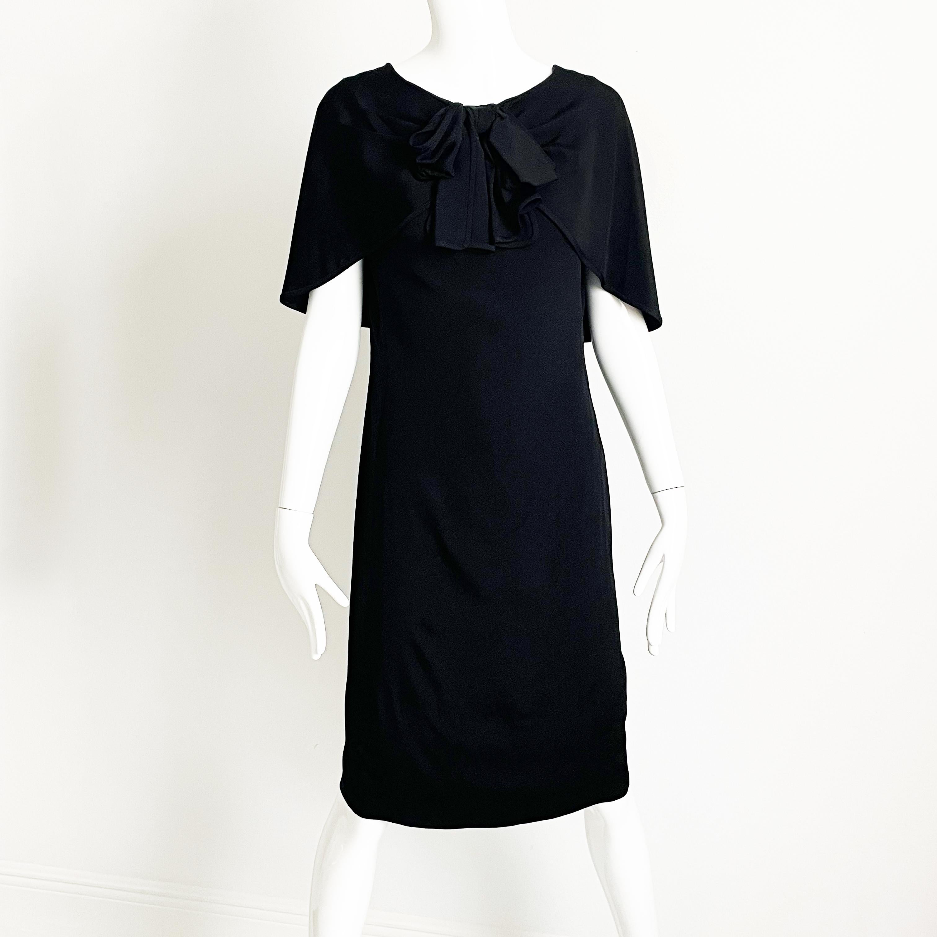 Pauline Trigere Cocktail Dress Black Silk Draped Shawl Collar Vintage LBD 50s For Sale 3
