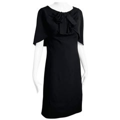 Pauline Trigere Cocktail Dress Black Silk Draped Shawl Collar Retro LBD 50s
