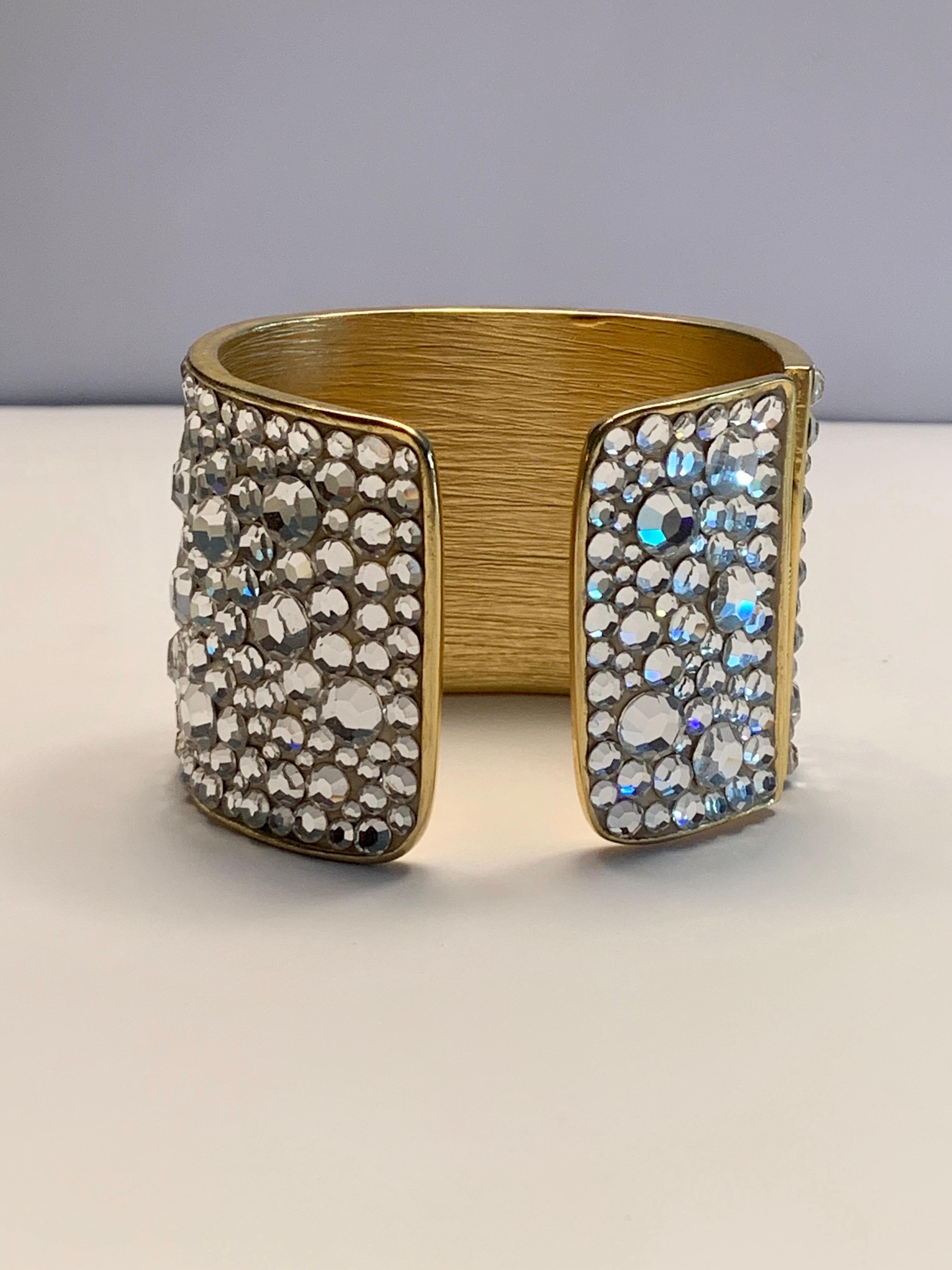 Contemporary Pauline Trigere Diamante Covered Hinged Cuff Bracelet