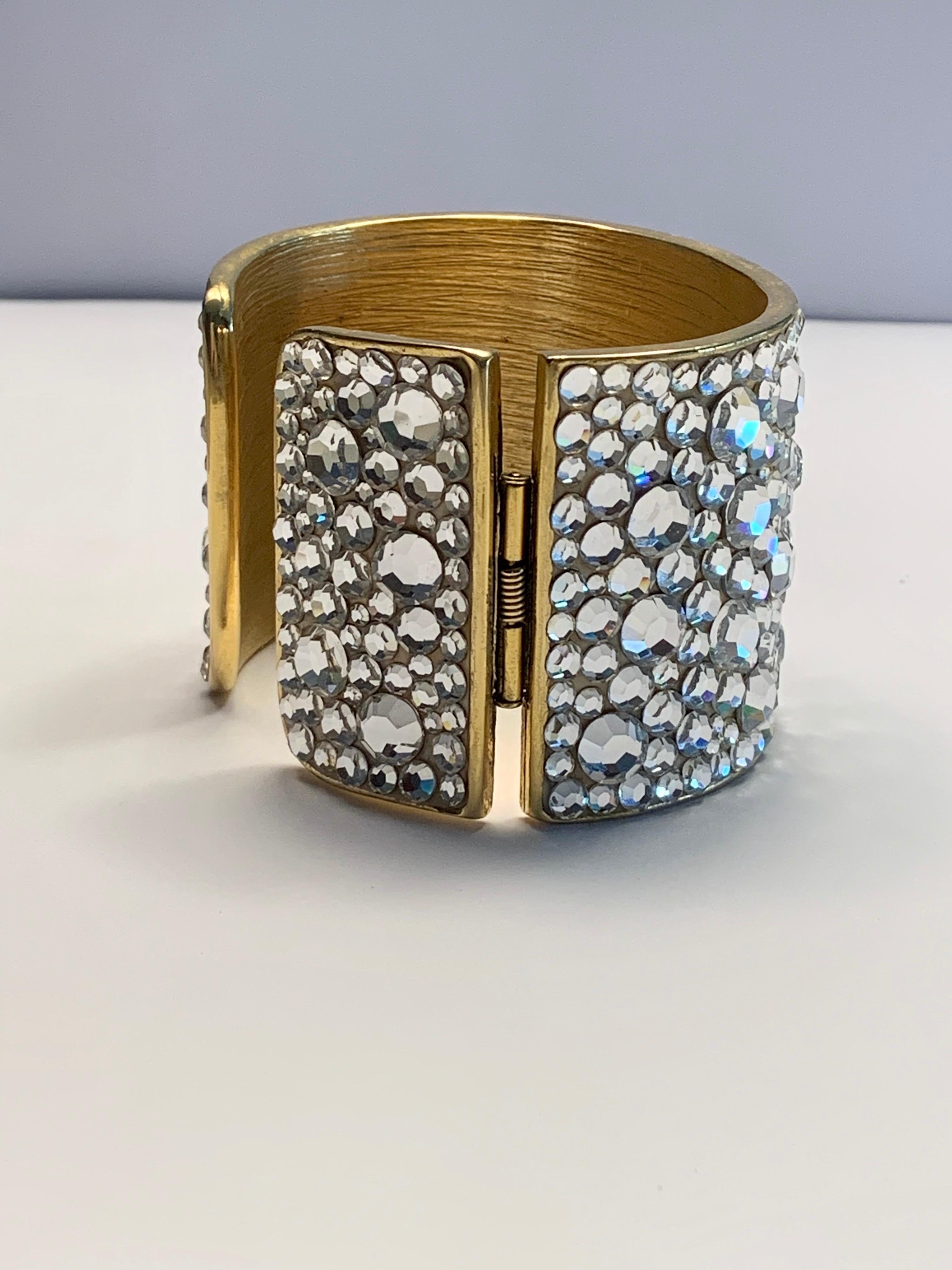 Pauline Trigere Diamante Covered Hinged Cuff Bracelet In Excellent Condition In New Hope, PA