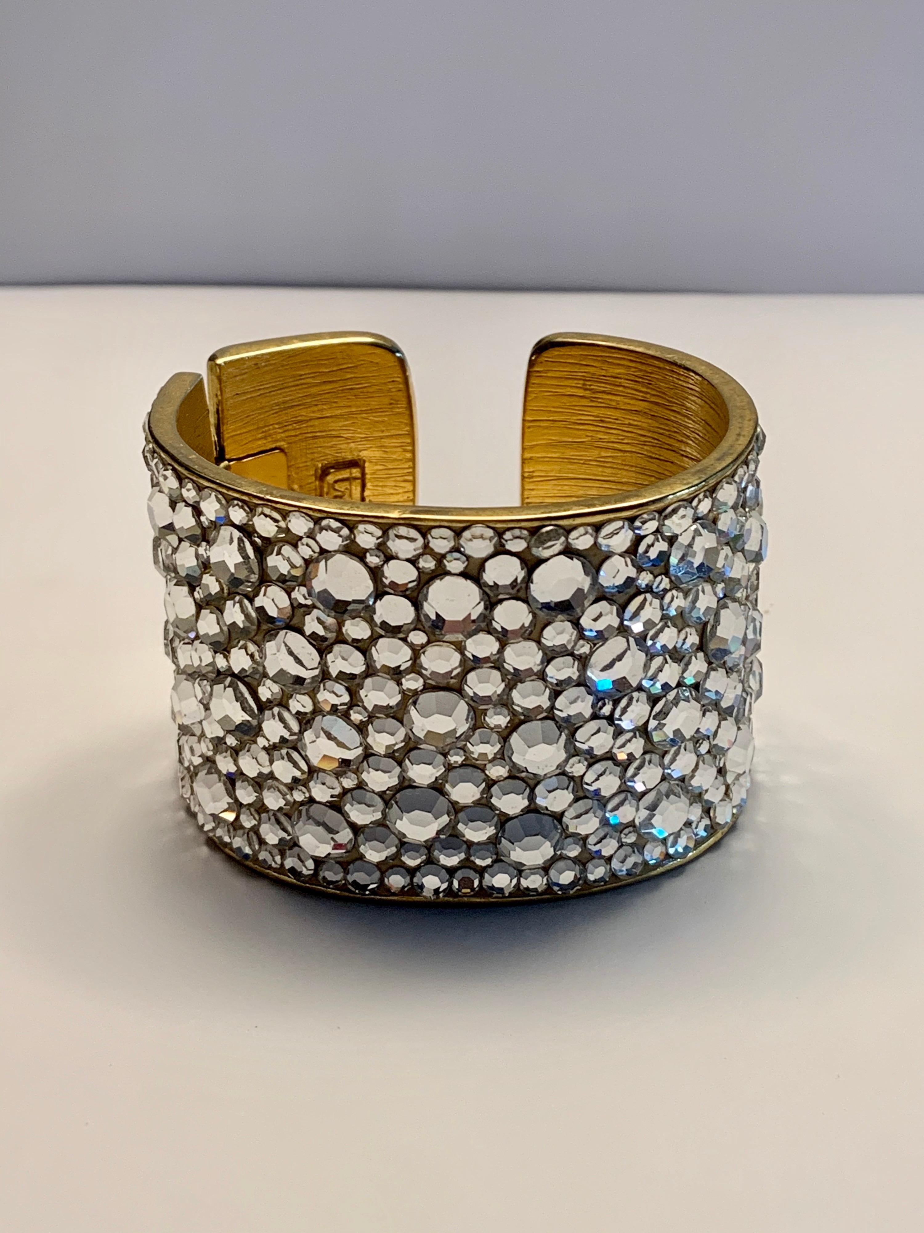 Pauline Trigere Diamante Covered Hinged Cuff Bracelet 1