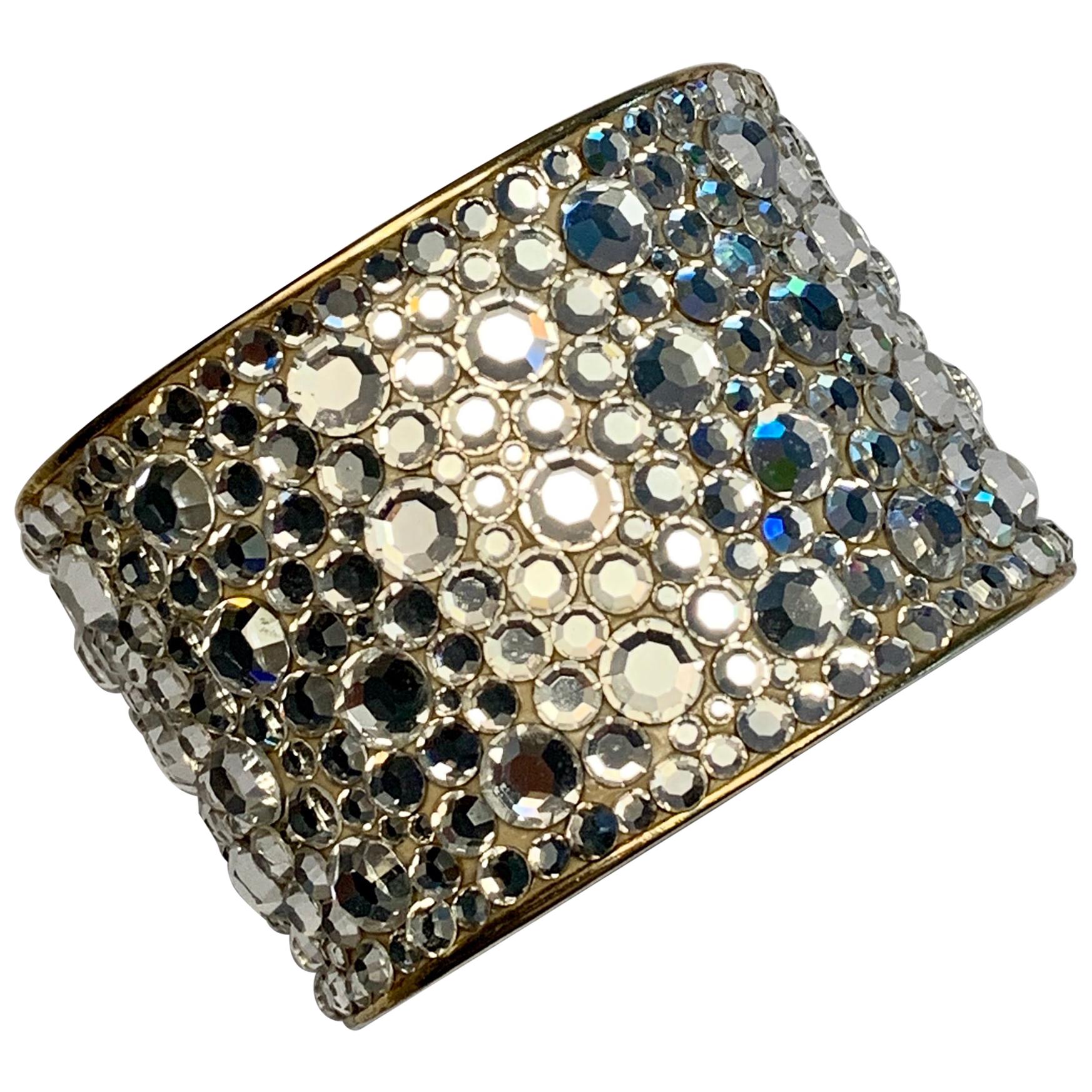 Pauline Trigere Diamante Covered Hinged Cuff Bracelet