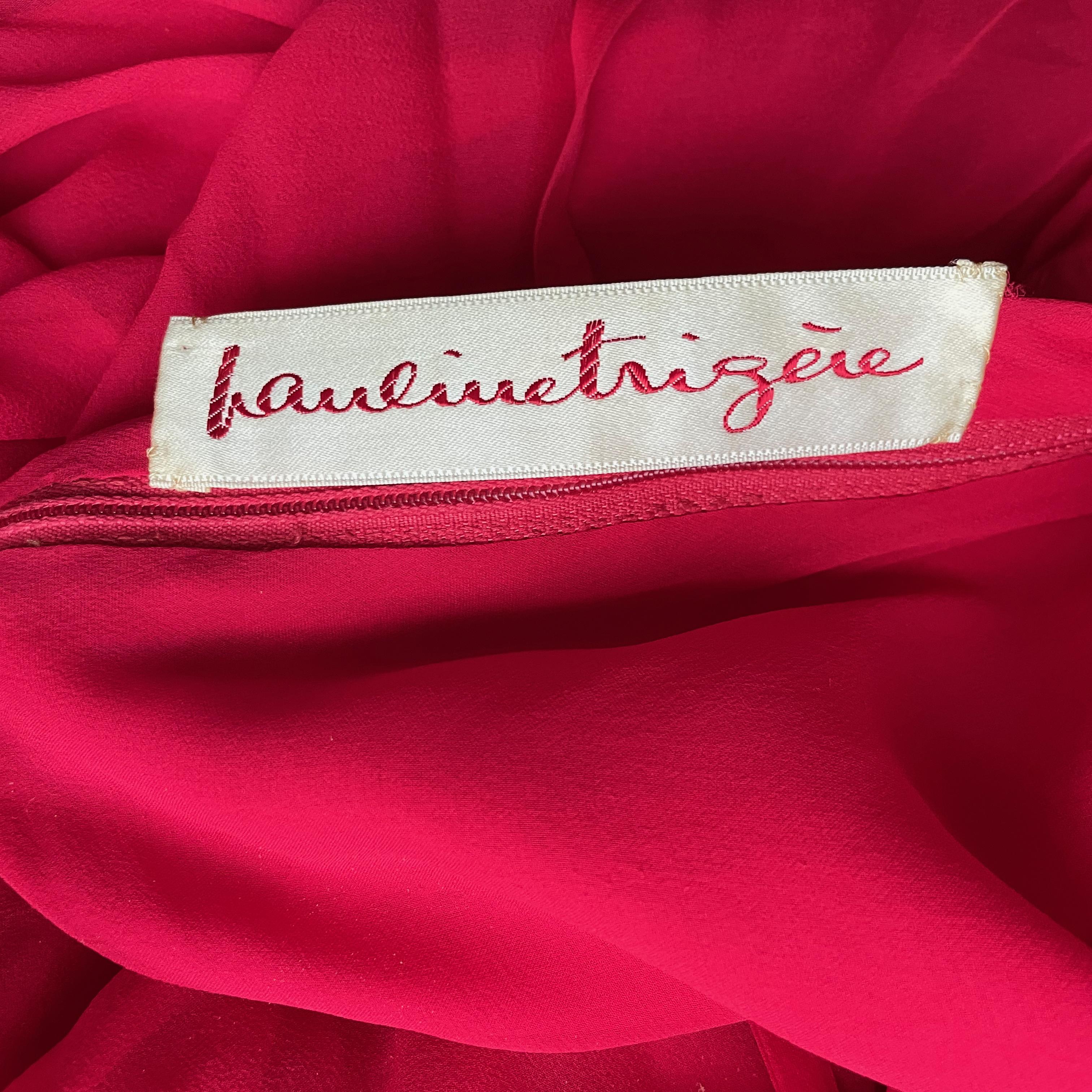 Pauline Trigere Ensemble 2 pièces Robe et Châle Rouge Soie Chiffon Loose Ruffles Vintage en vente 10