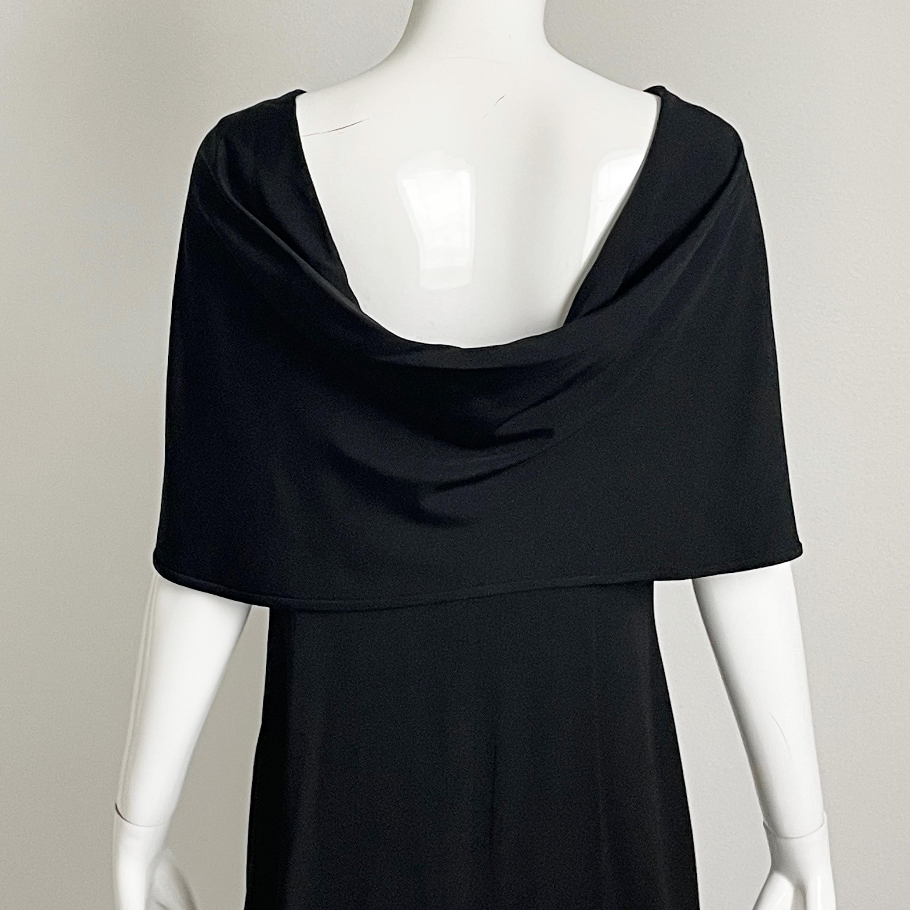 Pauline Trigere Dress Black Silk Cocktail Style Draped Shawl Collar Vintage LBD For Sale 7