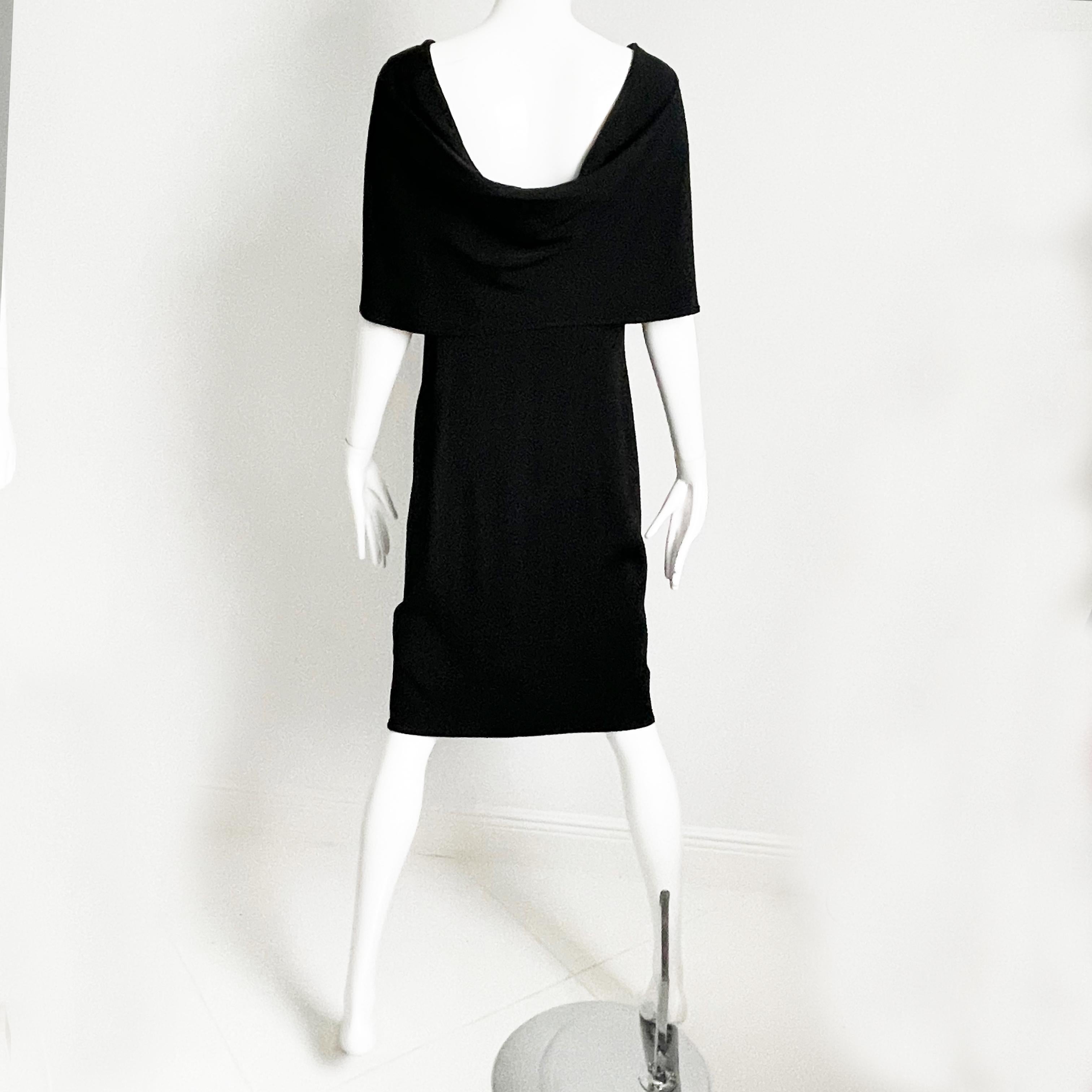 Pauline Trigere Dress Black Silk Cocktail Style Draped Shawl Collar Vintage LBD For Sale 8