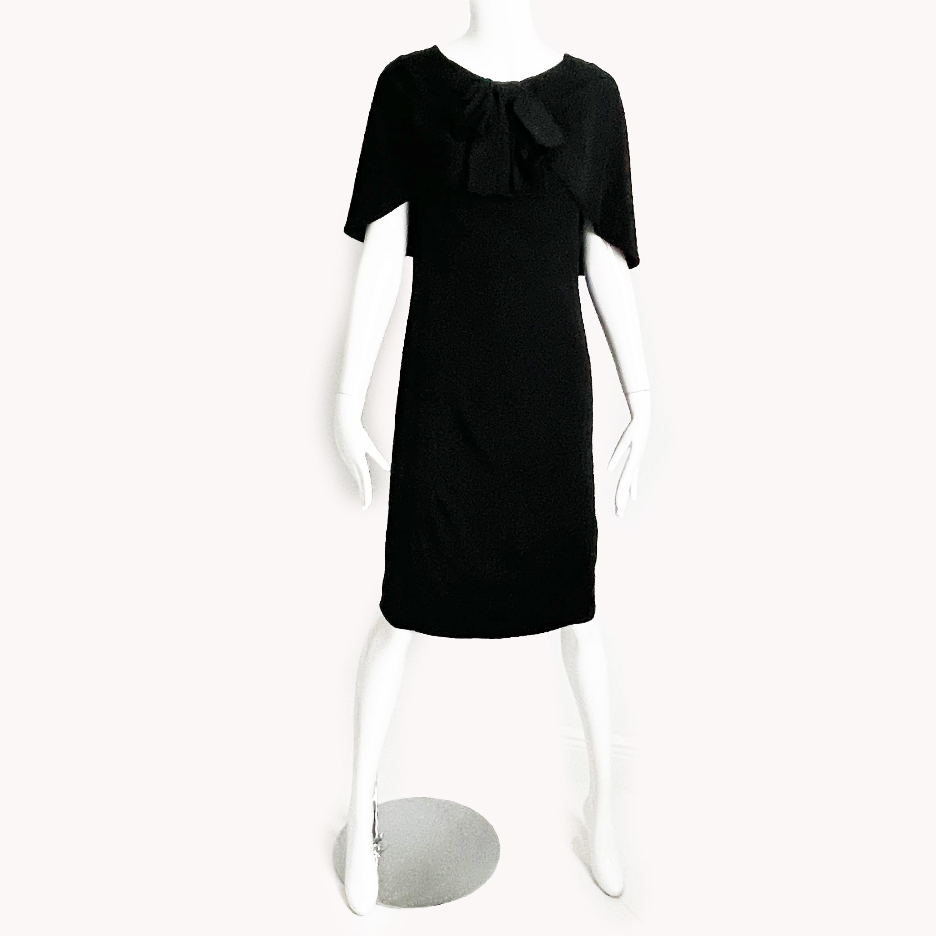 Pauline Trigere Dress Black Silk Cocktail Style Draped Shawl Collar Vintage LBD For Sale 2