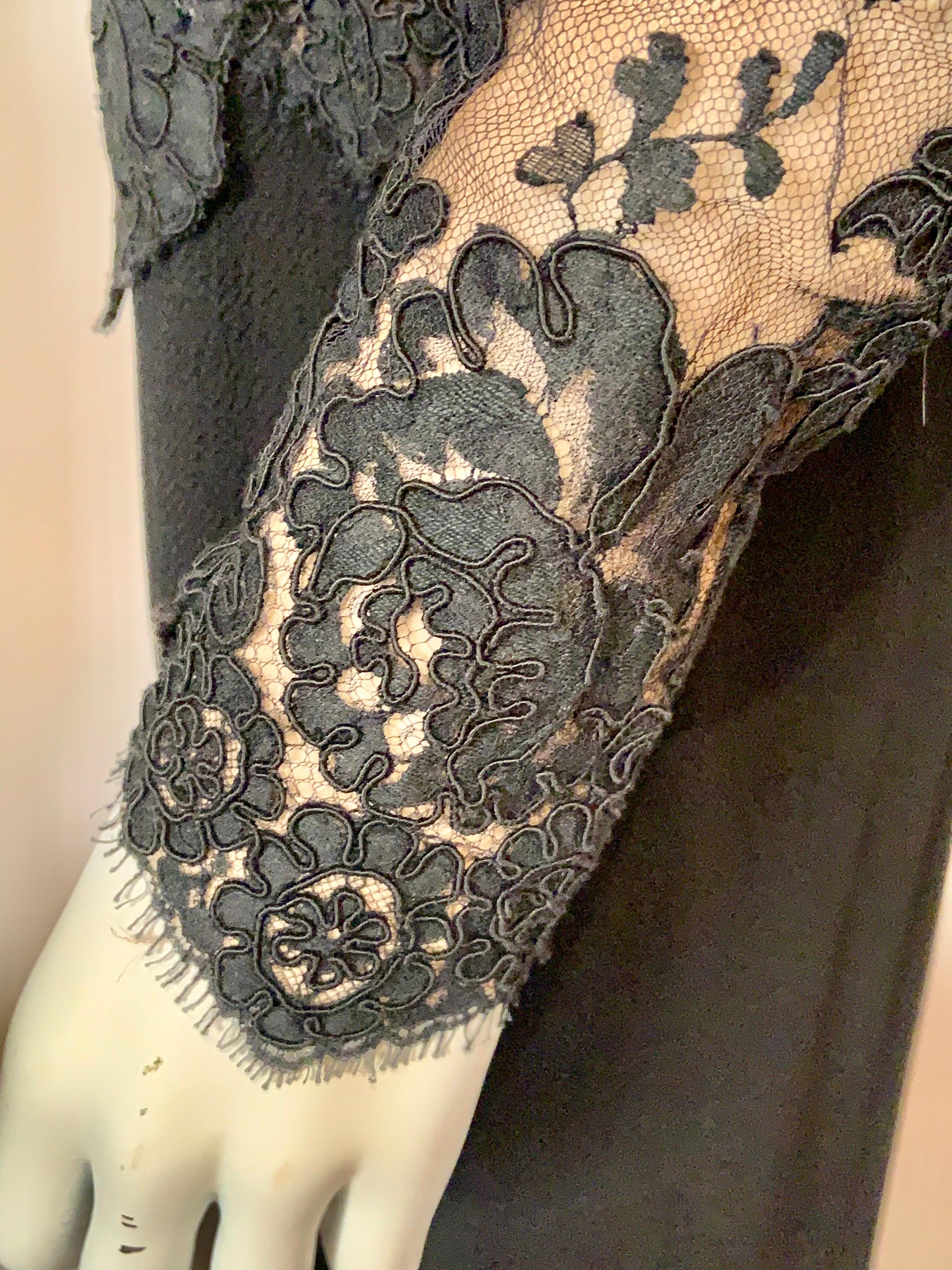 Pauline Trigere Evening Dress Black Lace and Nude Chiffon with Black Crepe Skirt For Sale 6