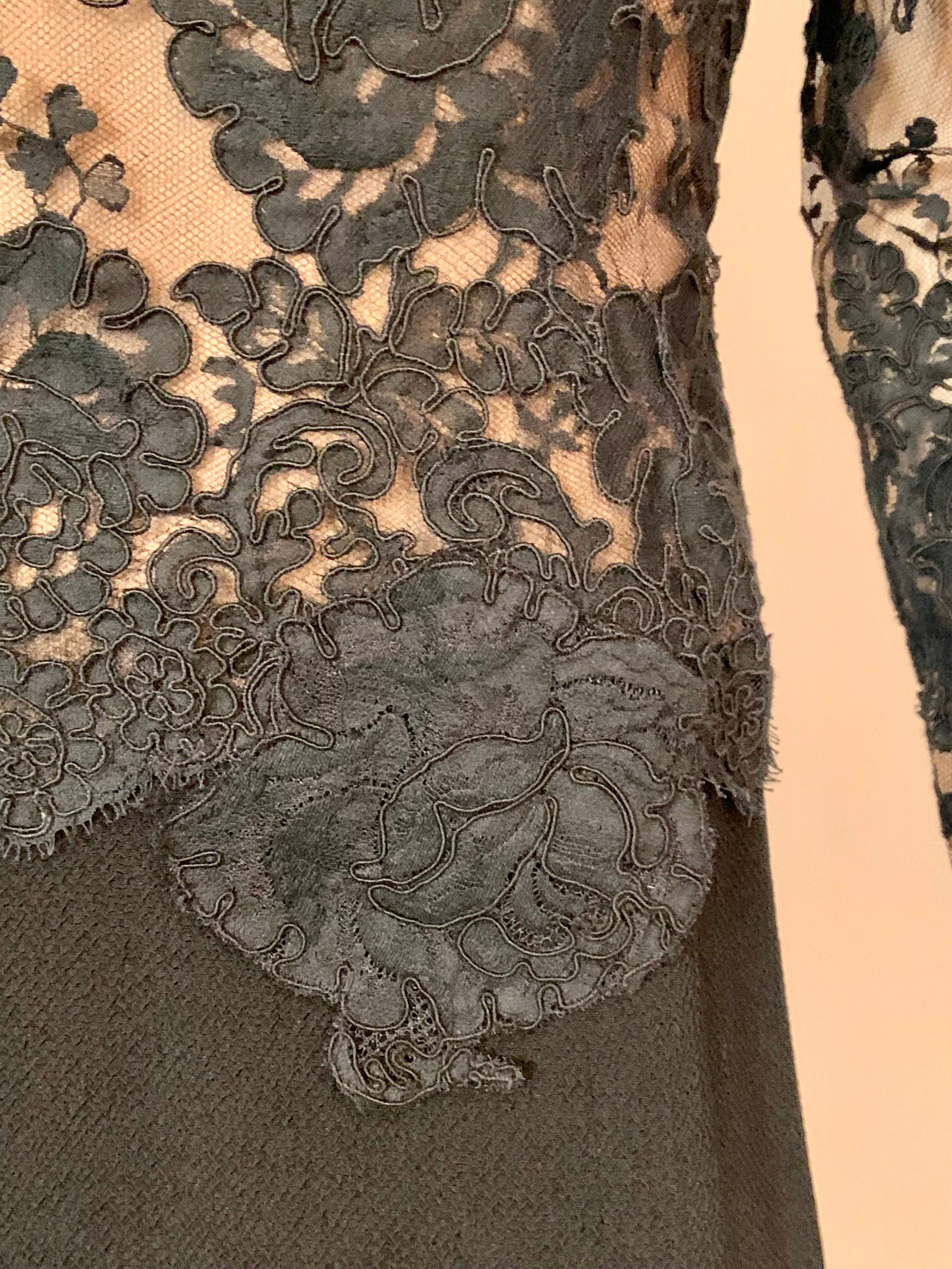 Women's Pauline Trigere Evening Dress Black Lace and Nude Chiffon with Black Crepe Skirt For Sale