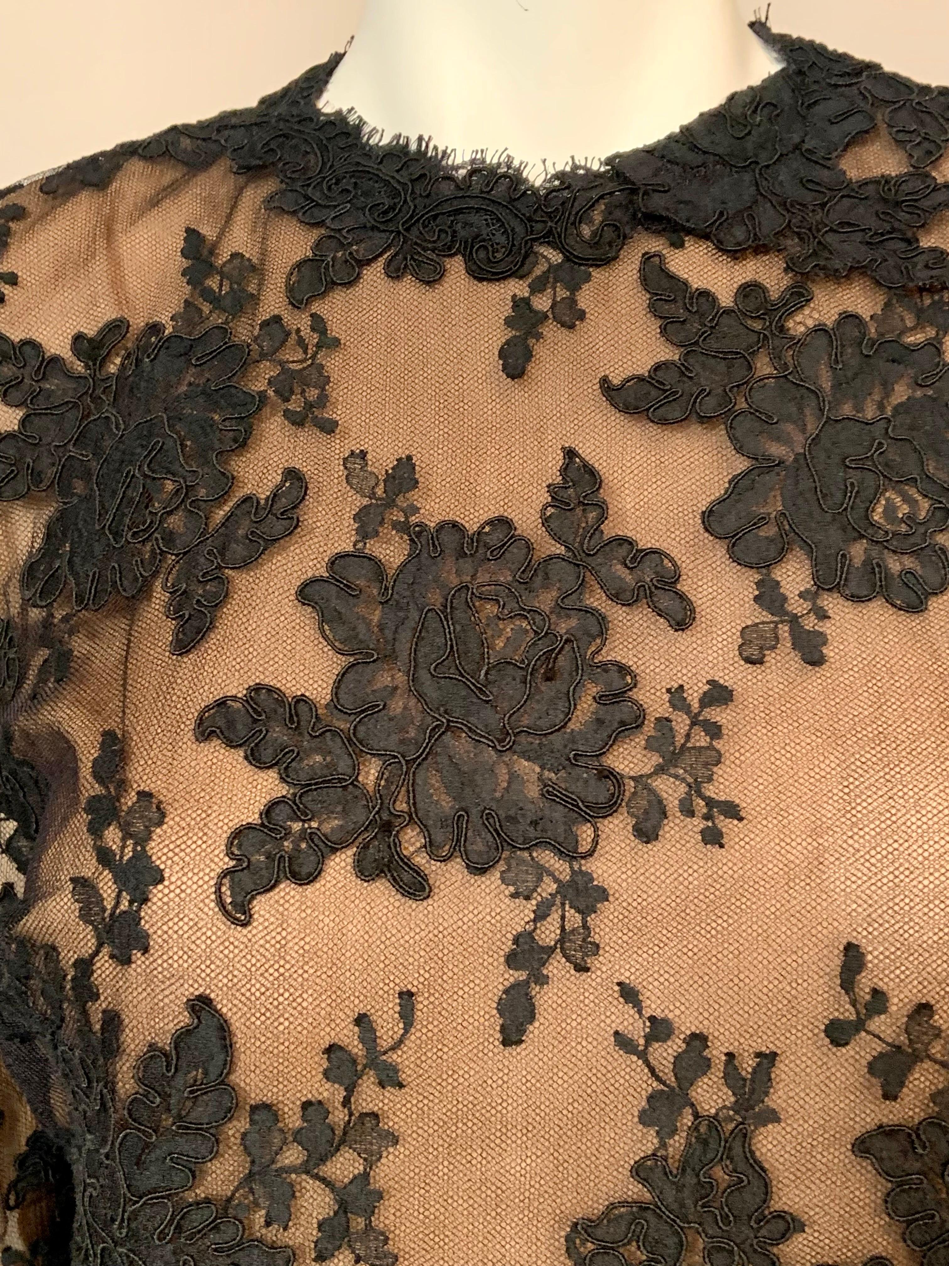 Pauline Trigere Evening Dress Black Lace and Nude Chiffon with Black Crepe Skirt For Sale 1