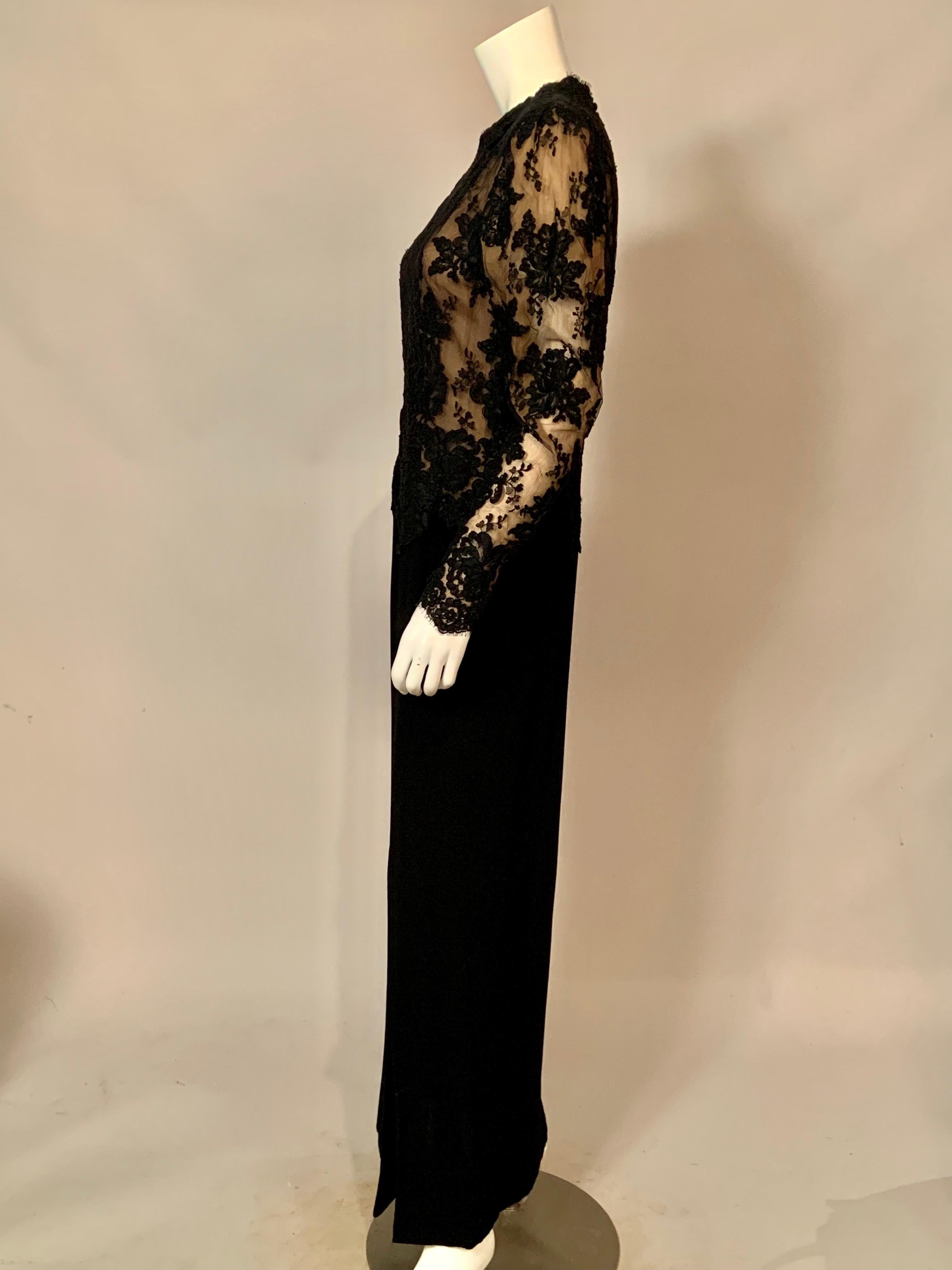 Pauline Trigere Evening Dress Black Lace and Nude Chiffon with Black Crepe Skirt For Sale 2