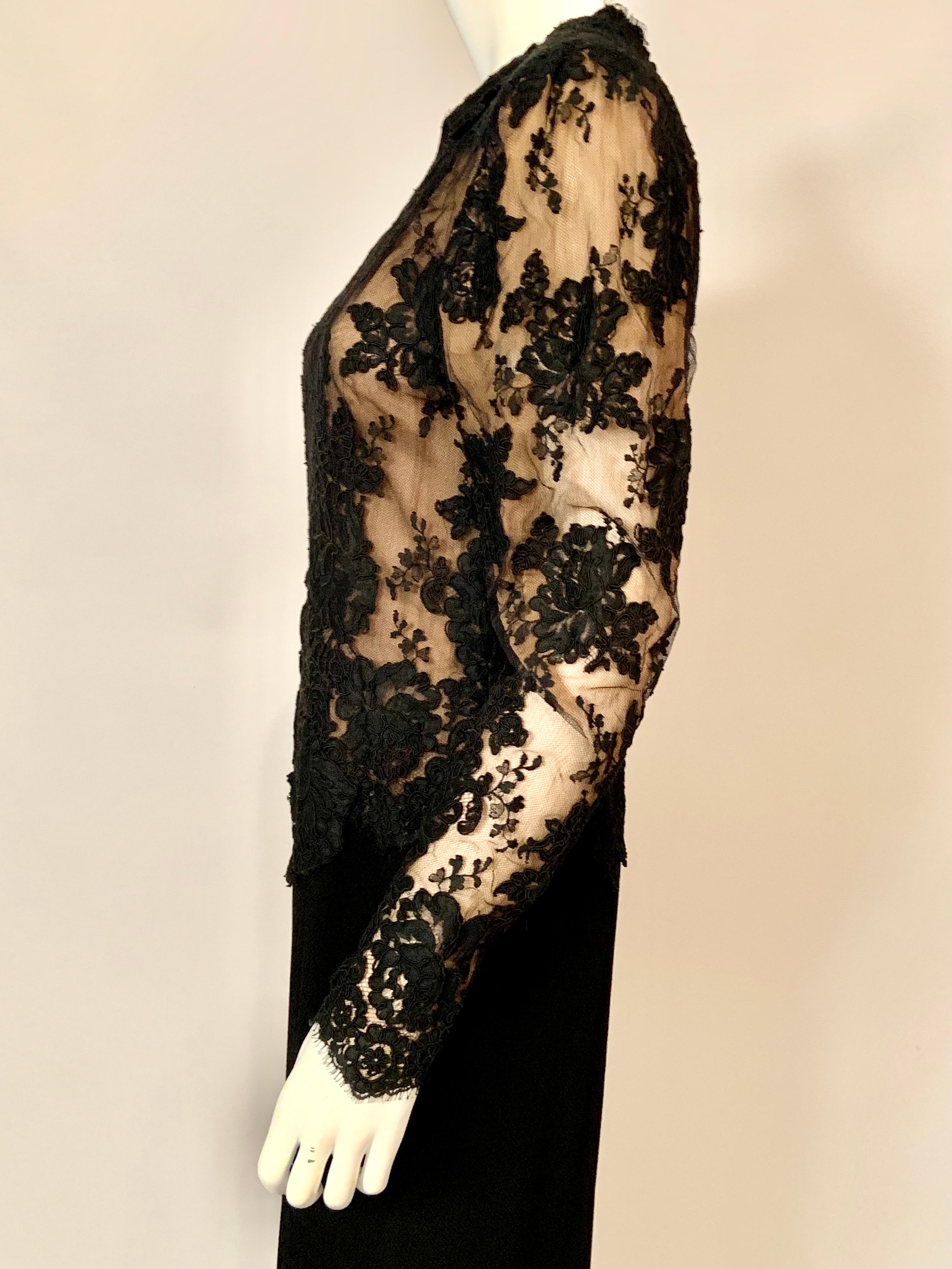 Pauline Trigere Evening Dress Black Lace and Nude Chiffon with Black Crepe Skirt For Sale 3