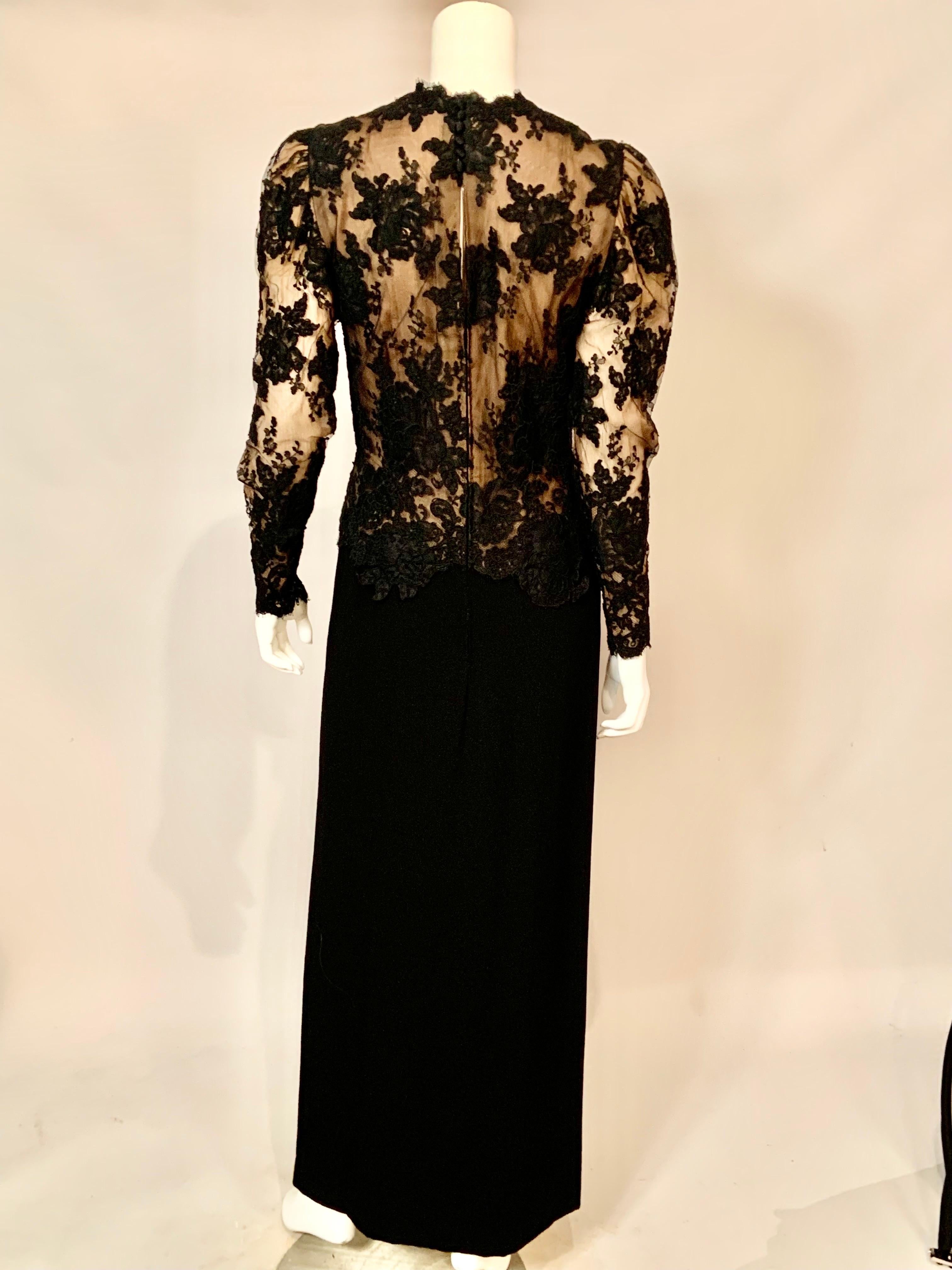 Pauline Trigere Evening Dress Black Lace and Nude Chiffon with Black Crepe Skirt For Sale 4