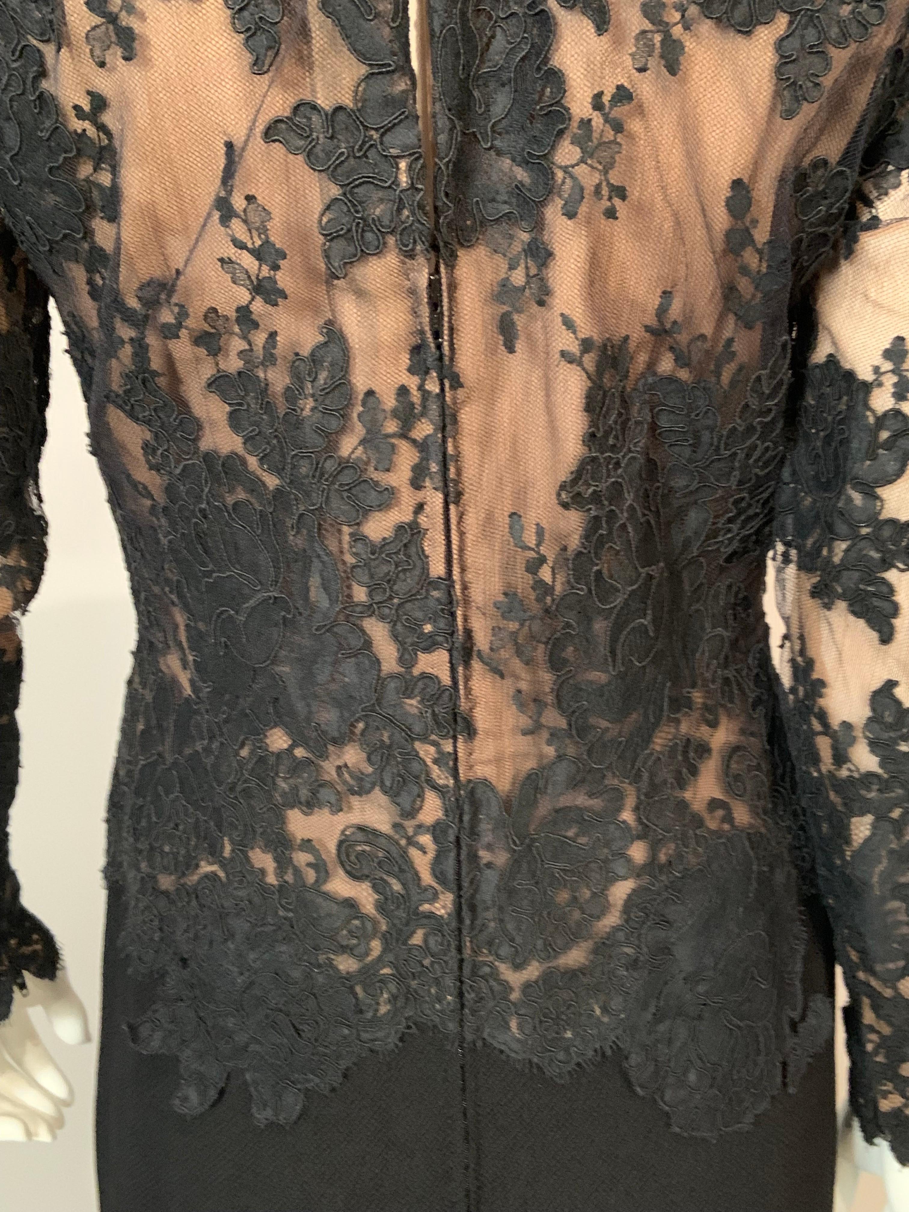Pauline Trigere Evening Dress Black Lace and Nude Chiffon with Black Crepe Skirt For Sale 5