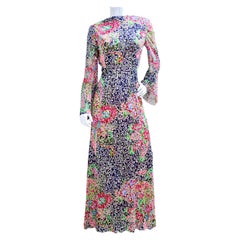 Pauline Trigere Floral Silk Dress Covered in Sequins Circa 70s 