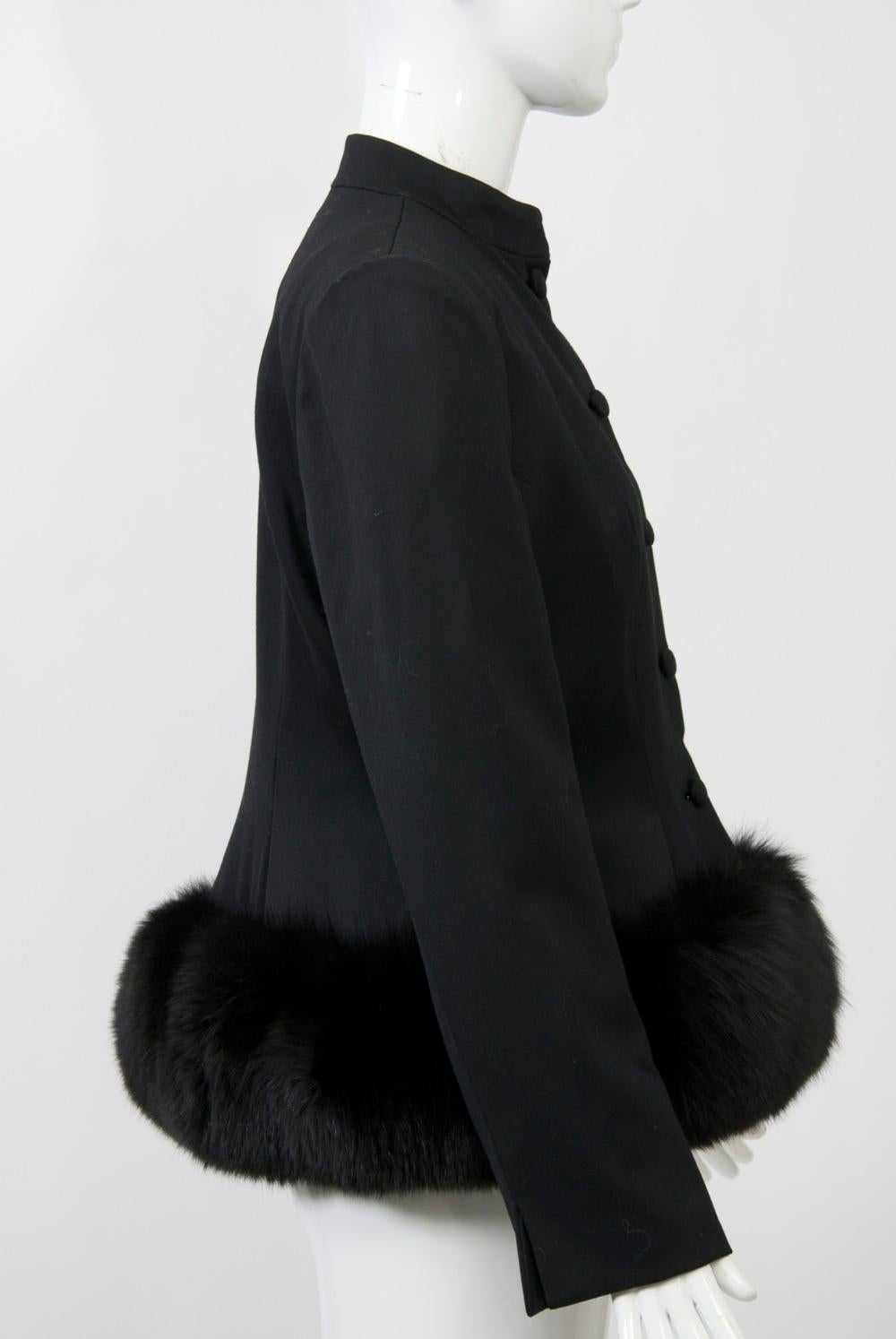 Noir Pauline Trigère - Veste bordée de renard en vente