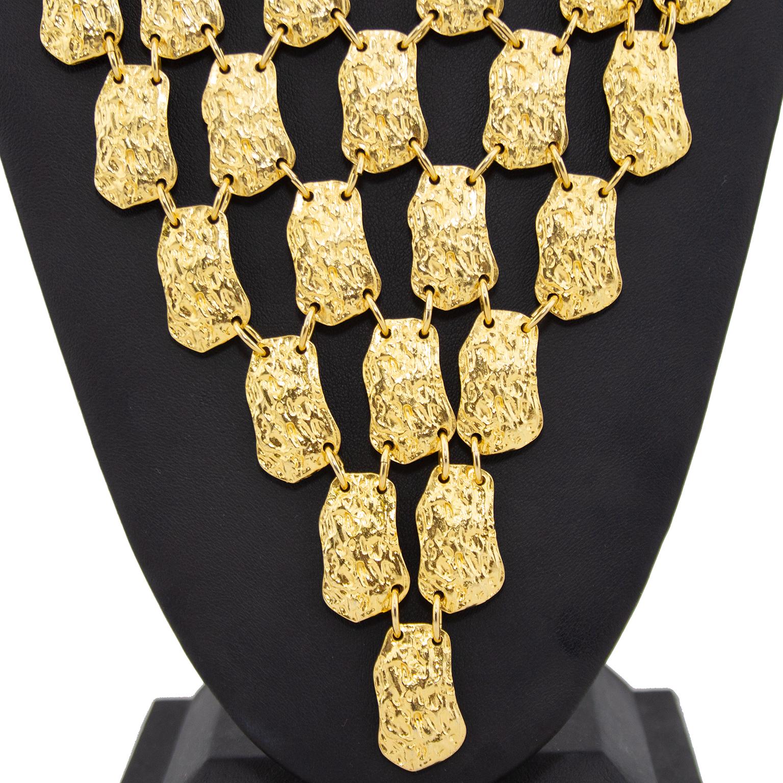 Black Pauline Trigère Gilt Metal Multi-Disc Cascade Bib Necklace For Sale