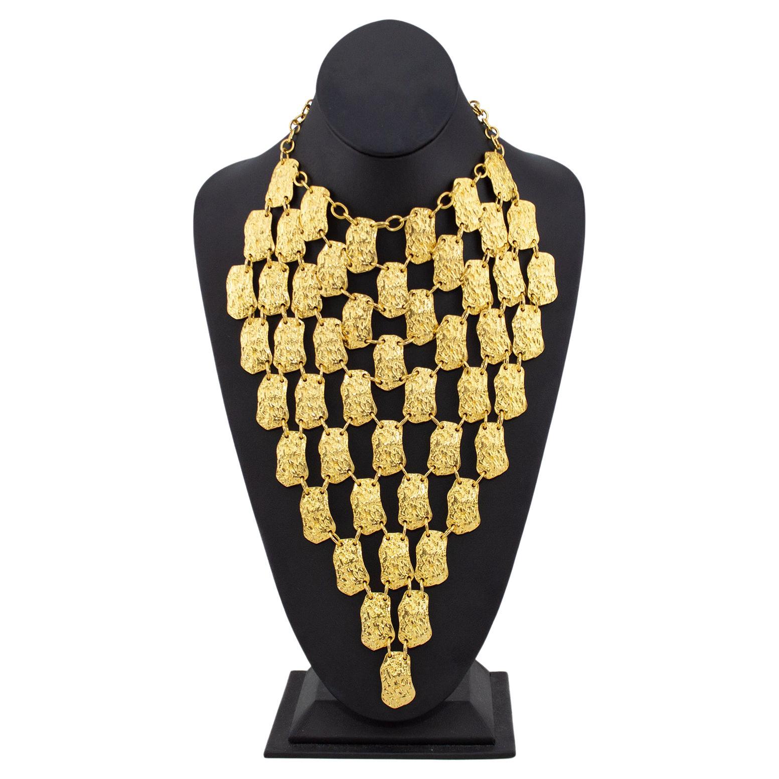 Pauline Trigère Gilt Metal Multi-Disc Cascade Bib Necklace