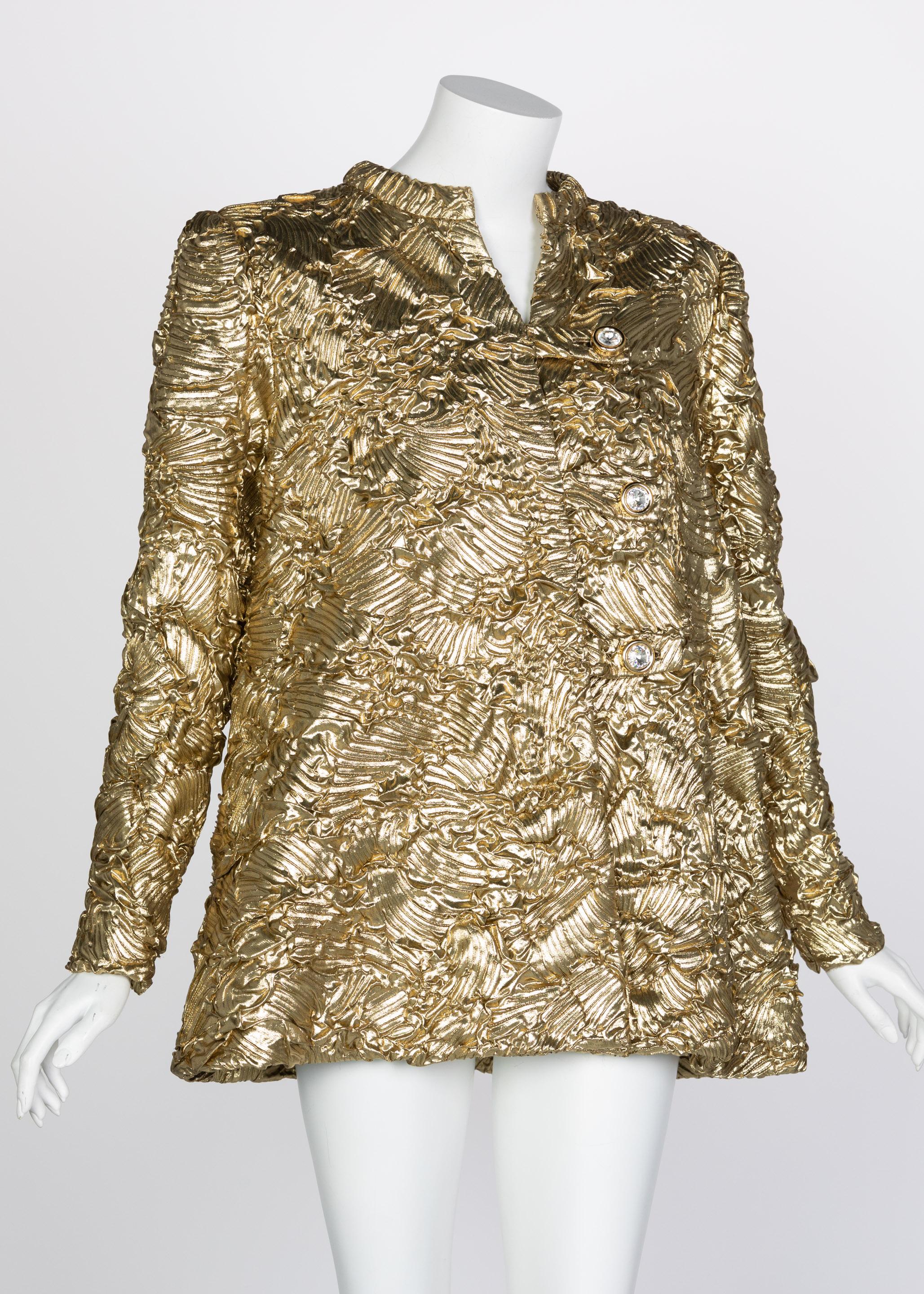 Brown Pauline Trigère Gold Jewel Buttons Evening Jacket