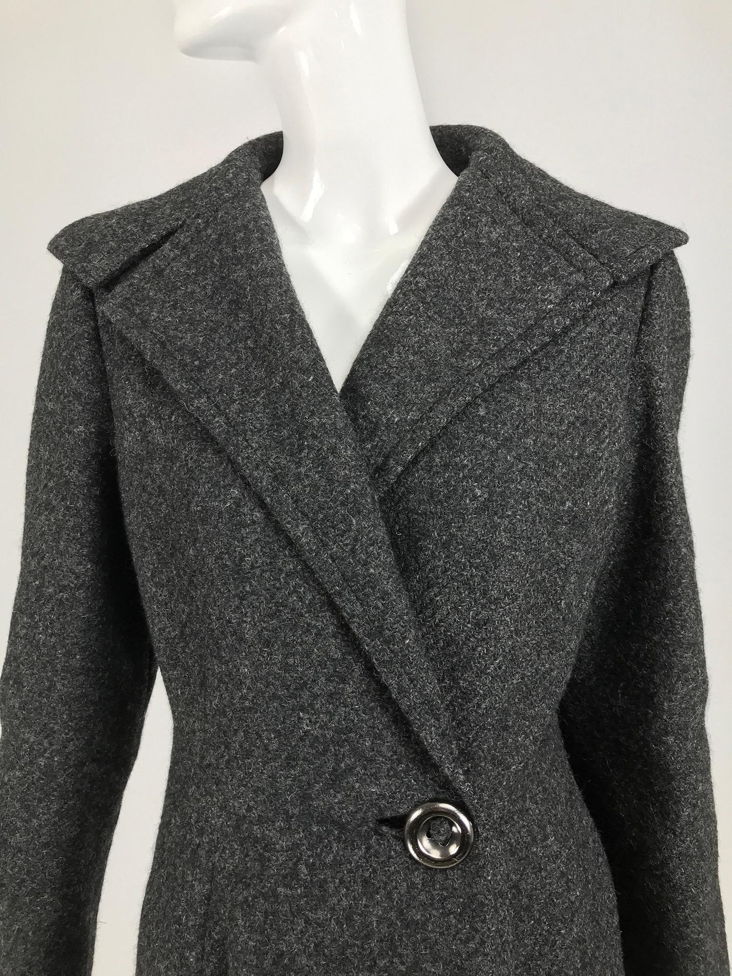 Pauline Trigere Grauer Princess Coat aus Wolle mit Flecken 1950er im Angebot 5