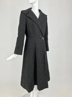 Pauline Trigere Grey Flecked Wool Princess Coat 1950s