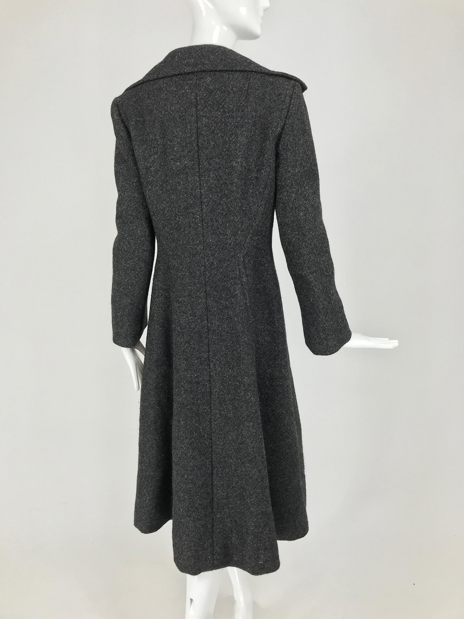 Pauline Trigere Grauer Princess Coat aus Wolle mit Flecken 1950er Damen im Angebot