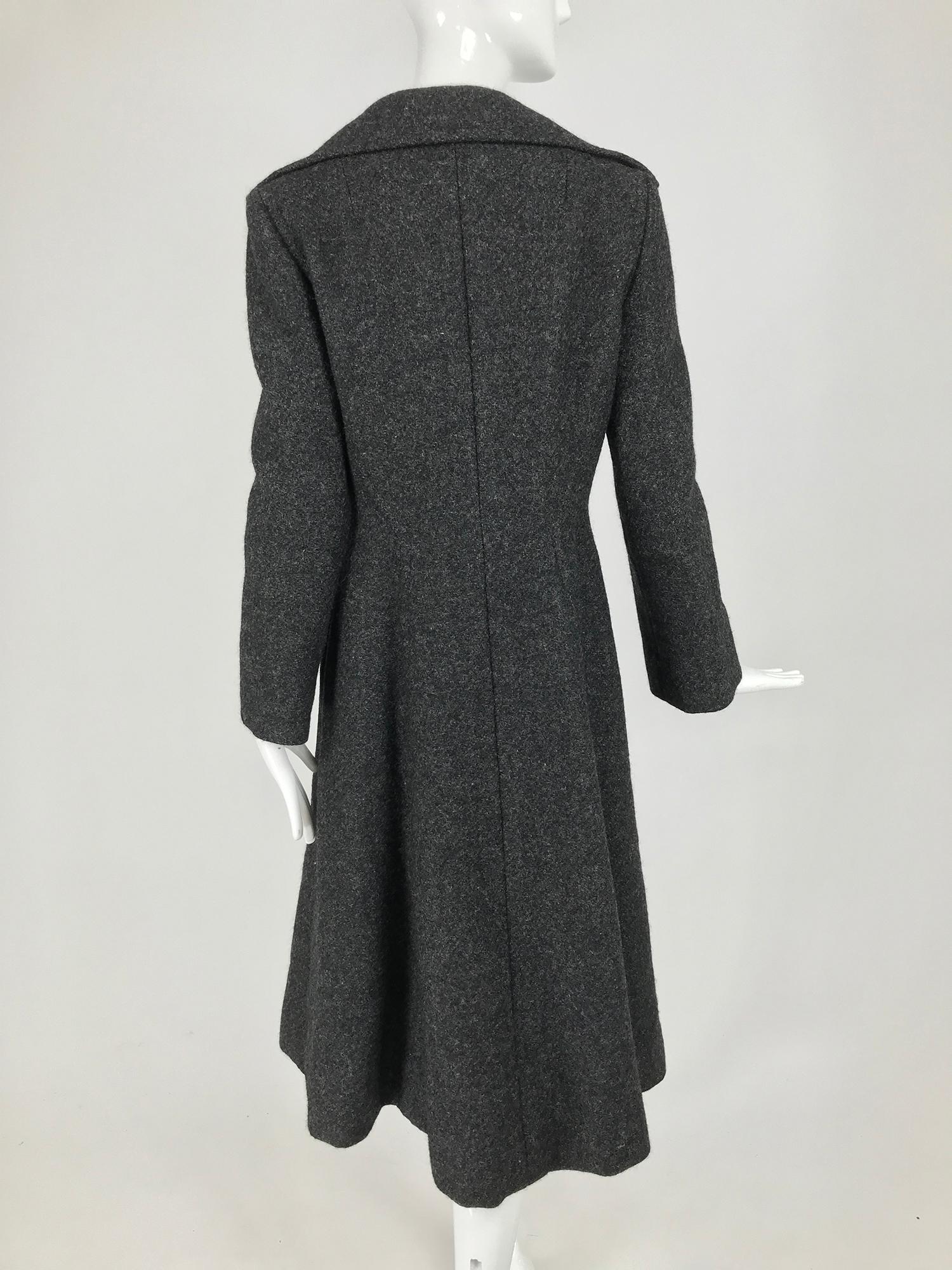 Black Pauline Trigere Grey Flecked Wool Princess Coat 1950s For Sale