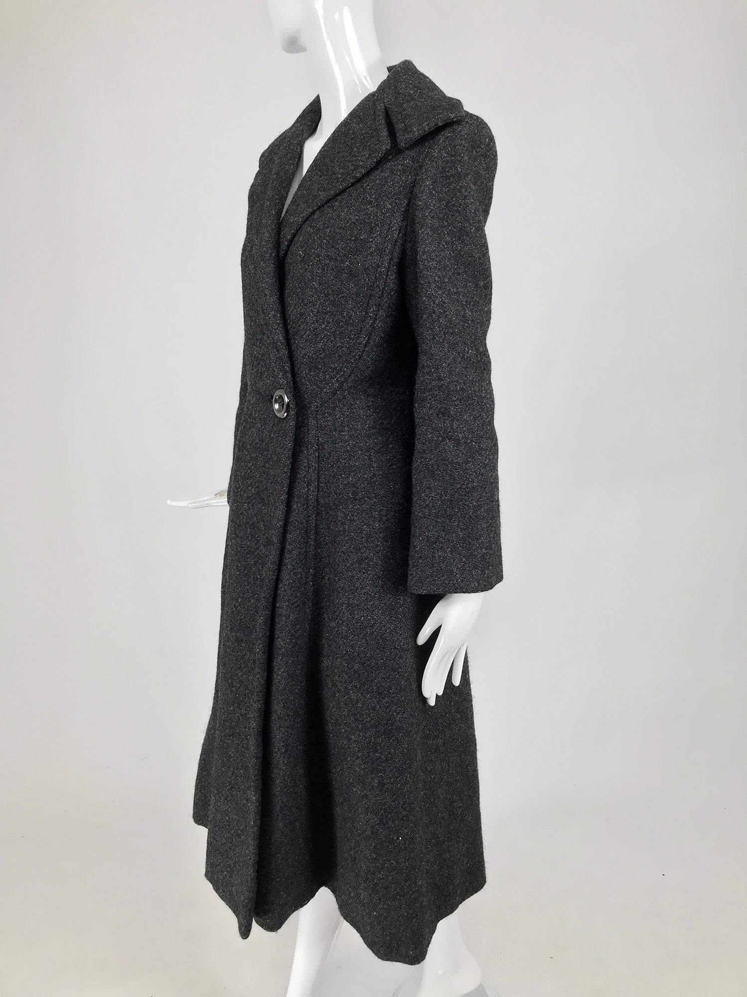 Pauline Trigere Grey Flecked Wool Princess Coat 1950s For Sale 1